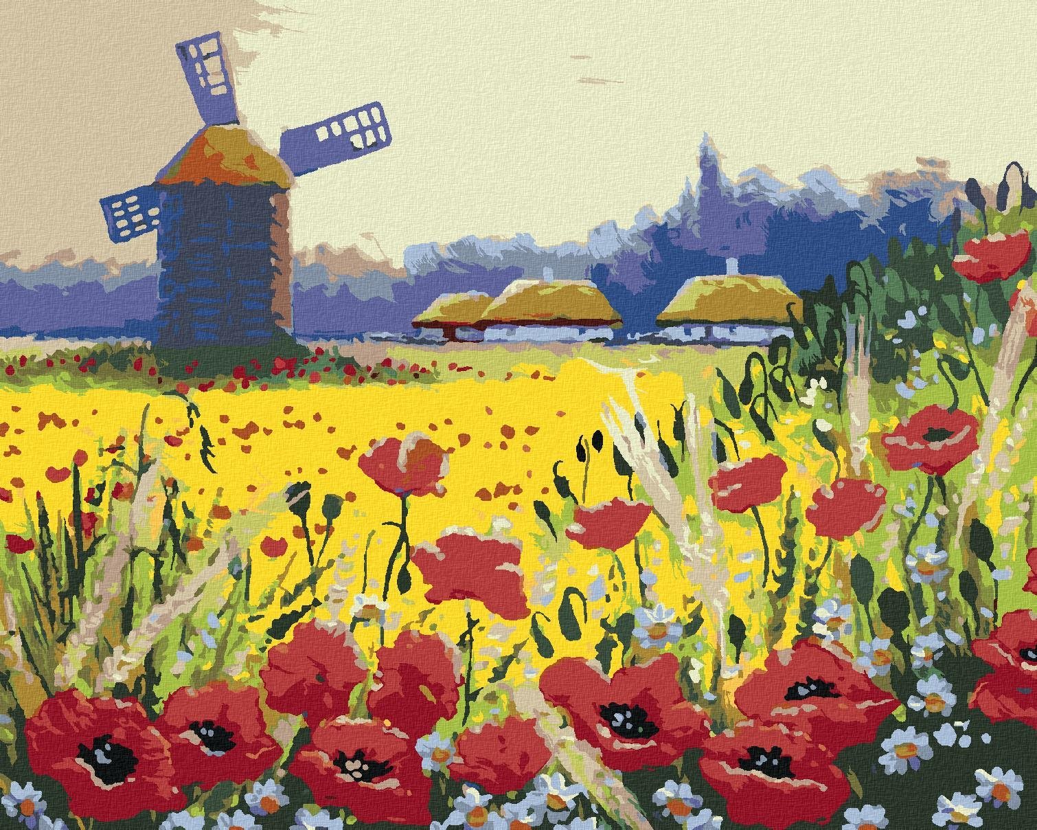 Zuty – Maľovanie Podľa Čísel – Veterný Mlyn A Vlčí Mak, 80 × 100 cm, Plátno + Rám