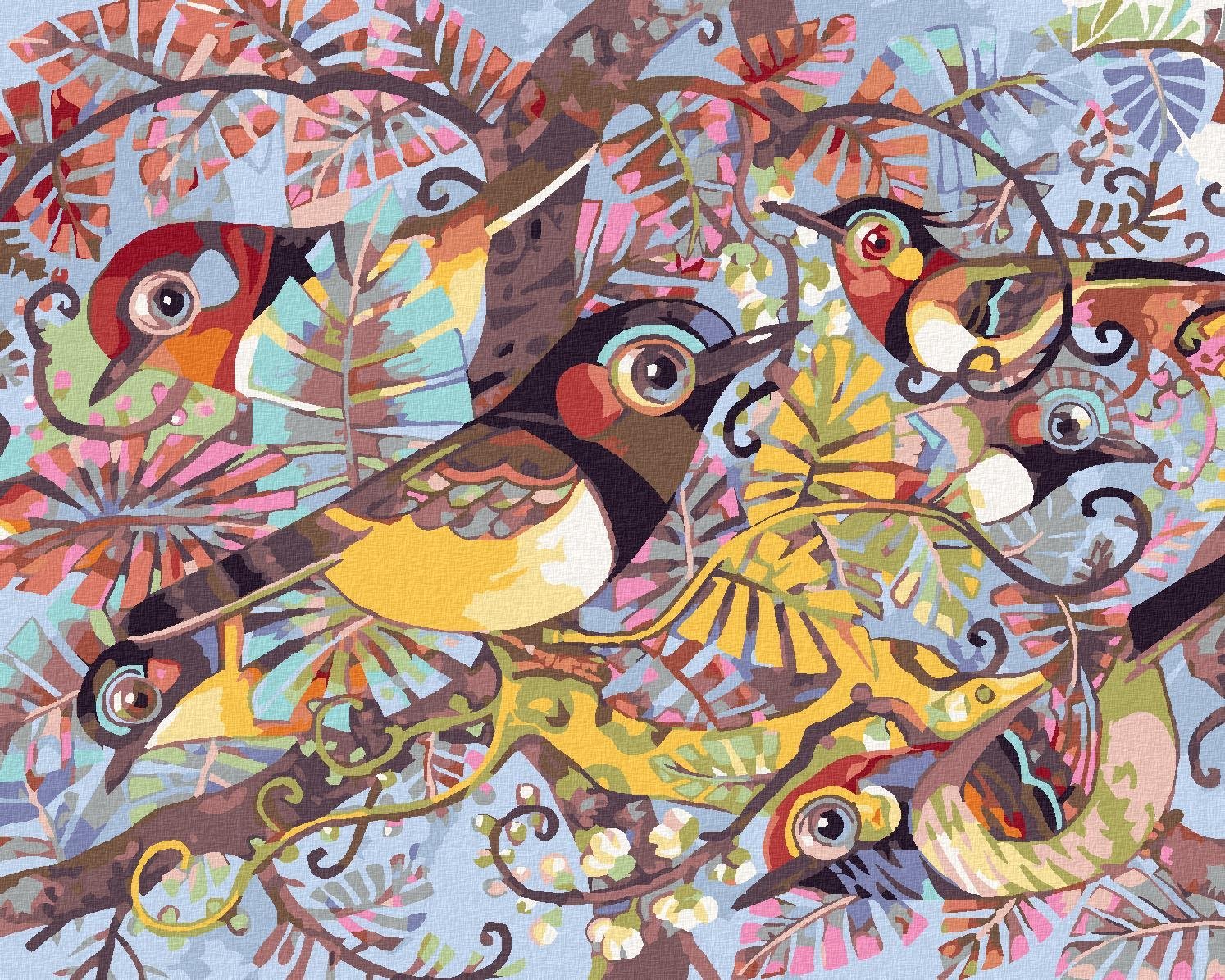 Zuty – Maľovanie Podľa Čísel – Maľované Vtáky Na Konároch, 40 × 50 cm, Plátno + Rám