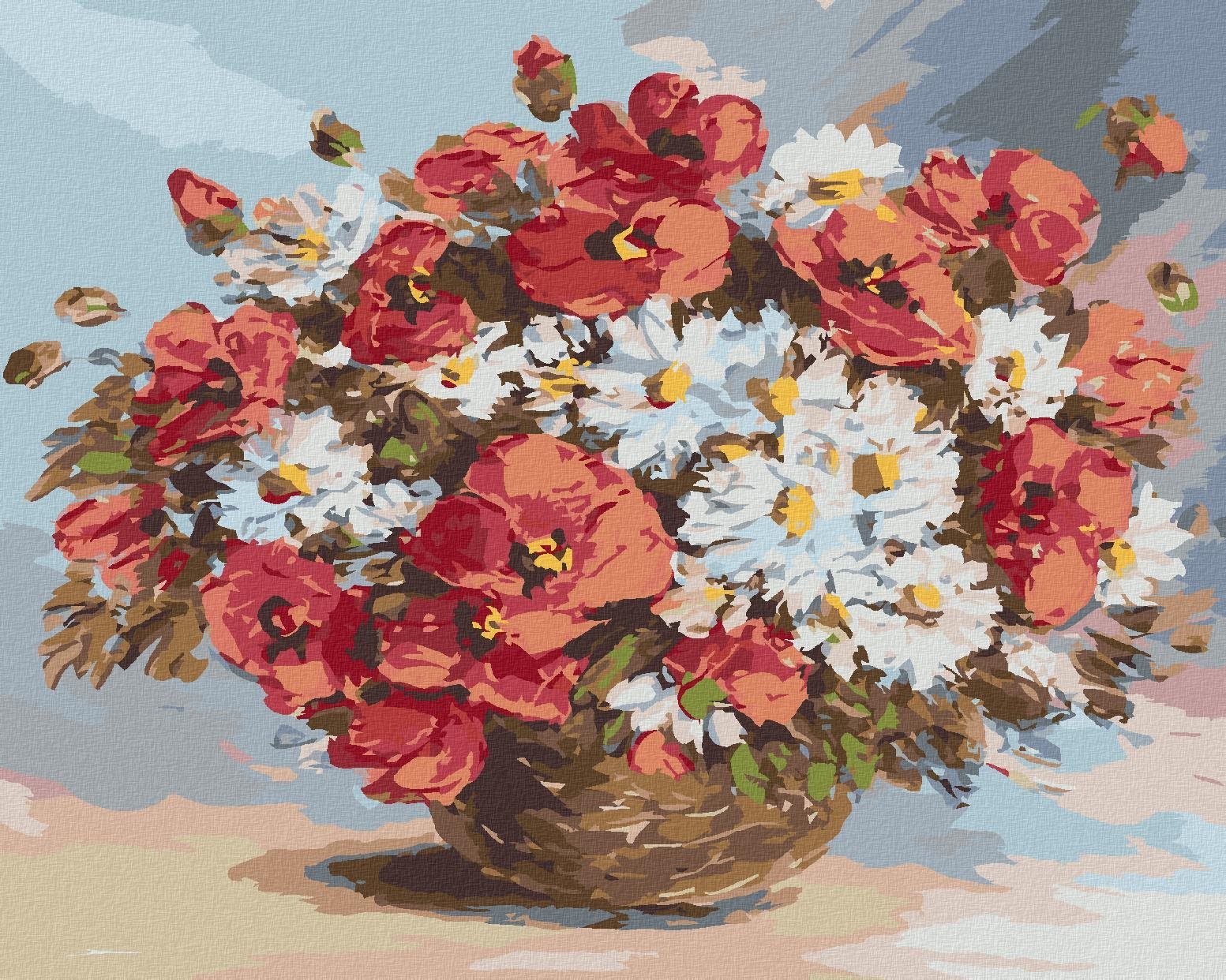 Zuty – Maľovanie Podľa Čísel – Vlčie Maky A Margarétky Vo Váze, 40 × 50 cm, Plátno