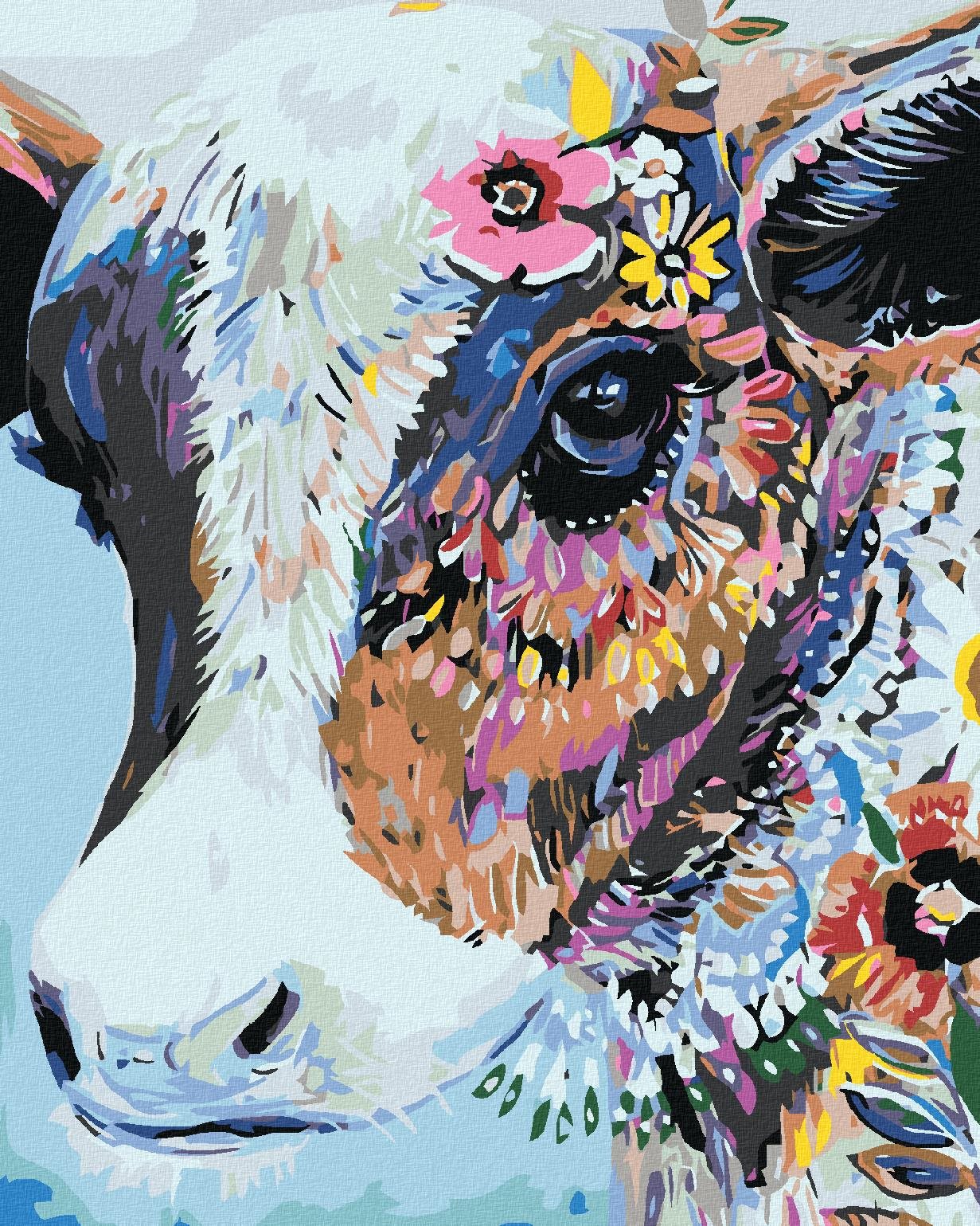 Maľovanie podľa čísel - Kvetinová kravička, 40 x 50 cm, napnuté plátno na ráme