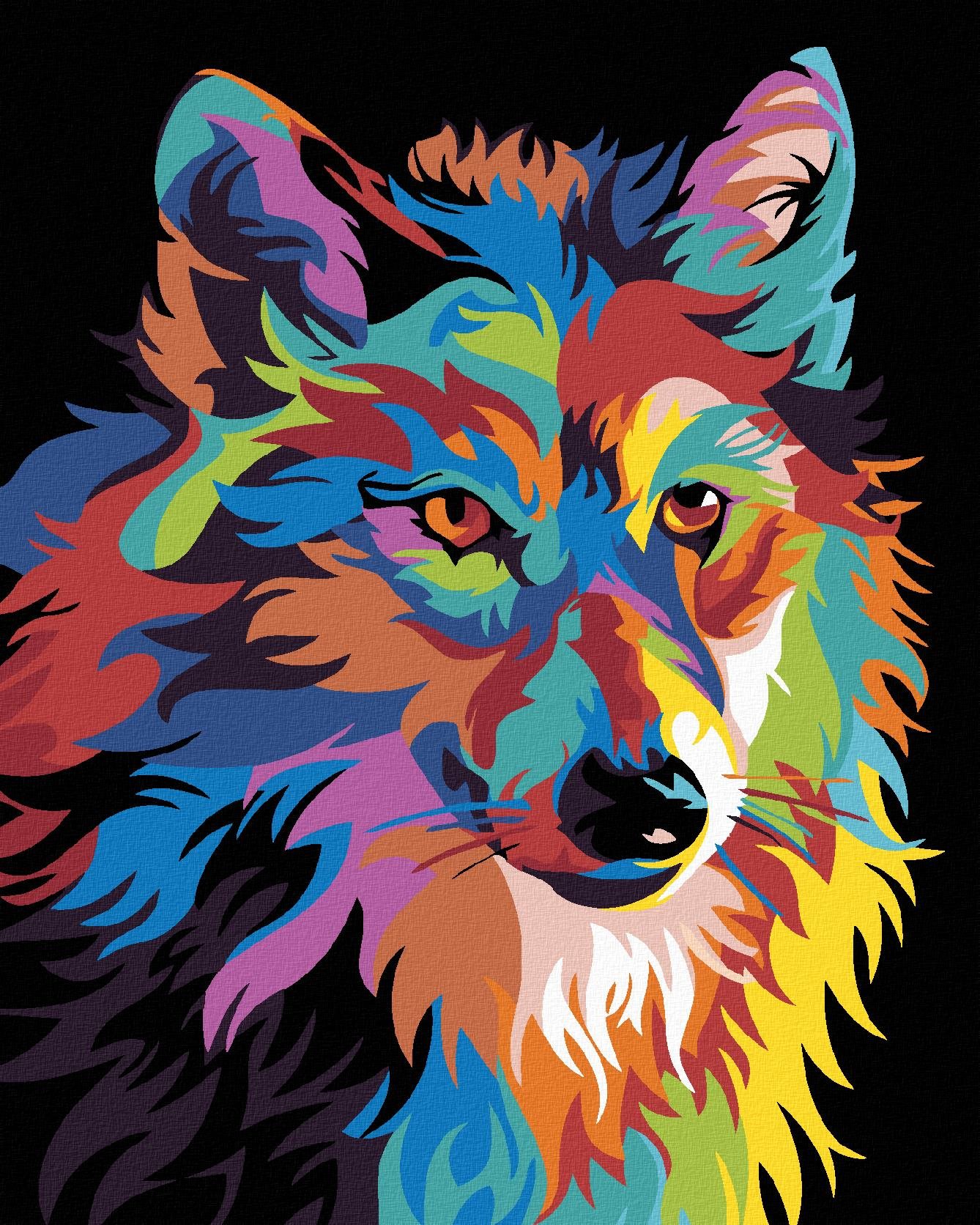 Diamondi – FAREBNÝ VLK, 40 × 50 cm, napnuté plátno na rám
