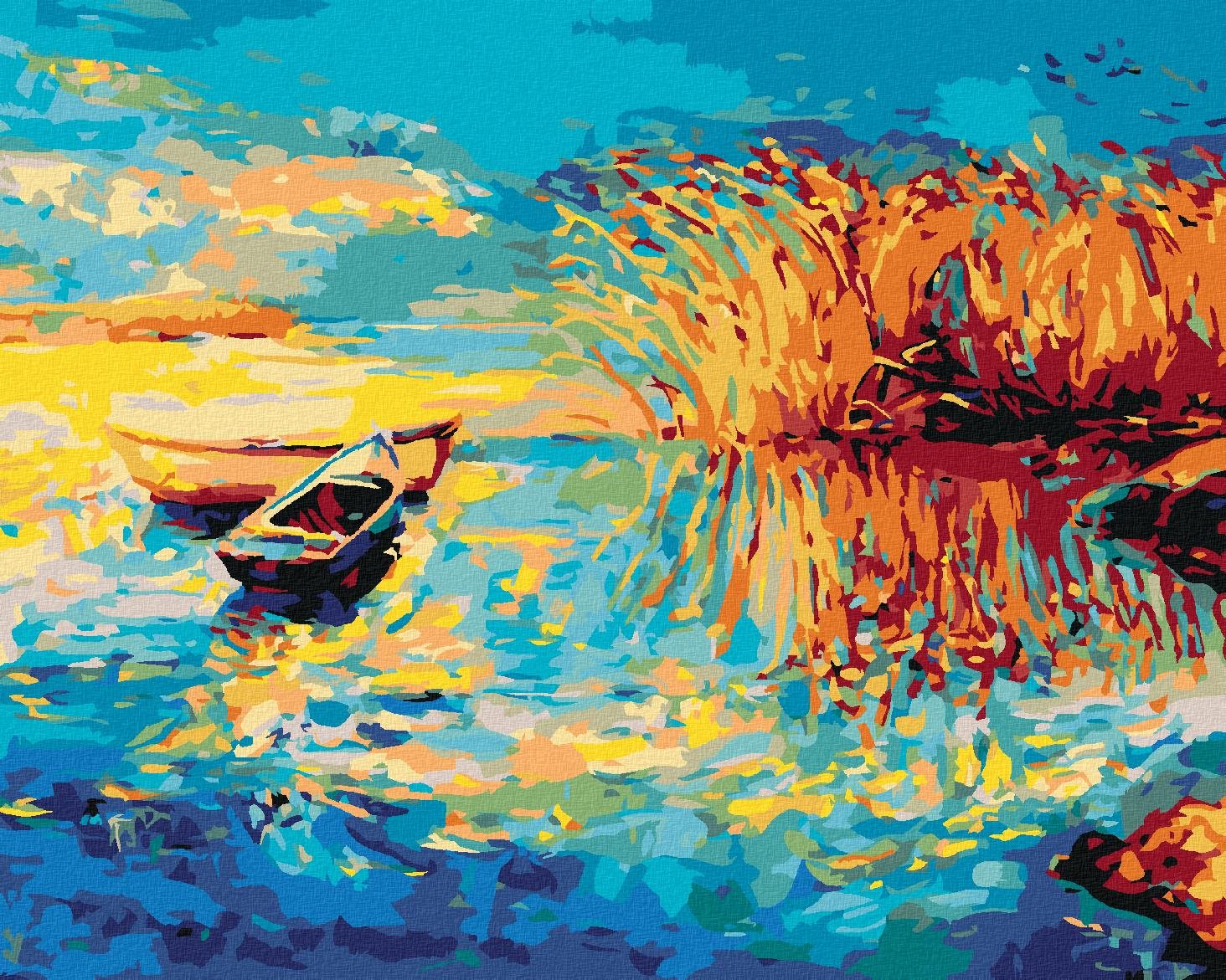 Diamondi – Diamantové maľovanie – MAĽOVANÉ LOĎKY NA JAZERE, 40 × 50 cm, bez rámu a bez vypnutia plátna