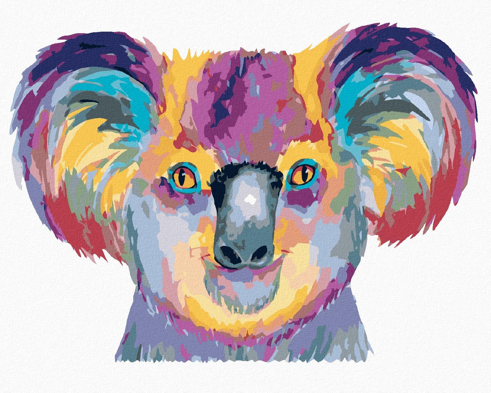 Diamondi – Diamantové maľovanie – FAREBNÁ KOALA NA BIELOM POZADÍ, 40 × 50 cm, bez rámu a bez vypnutia plátna