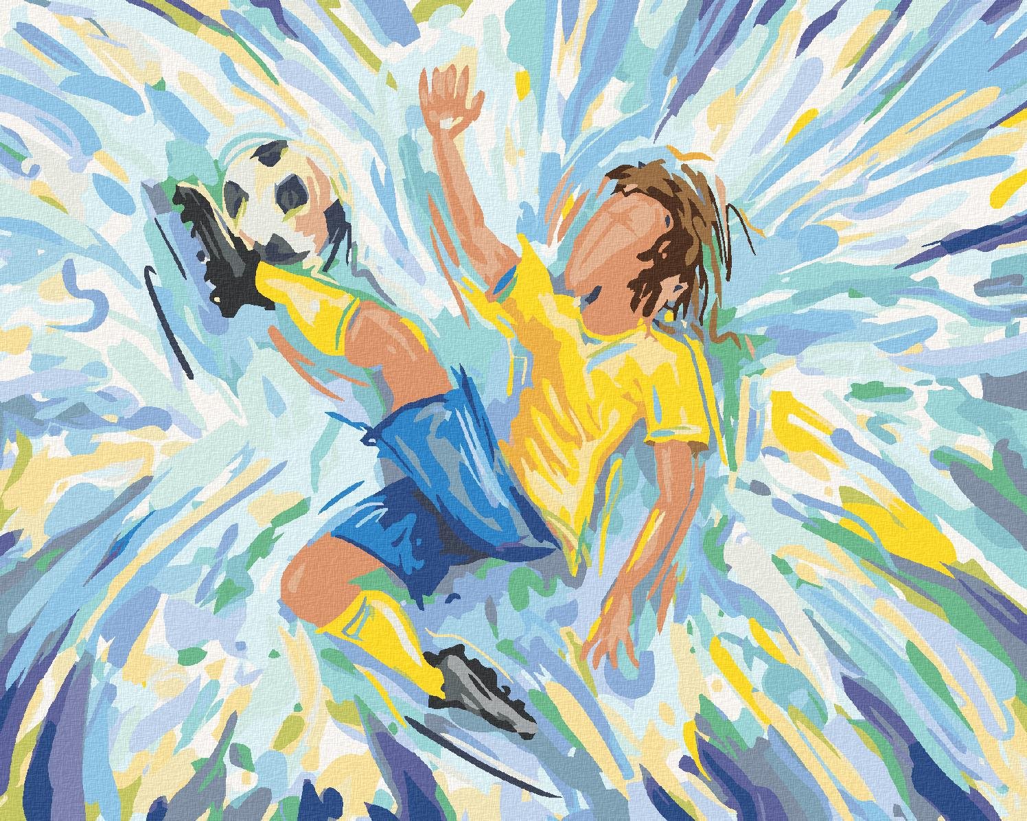 Diamondi – Diamantové maľovanie – FUTBALISTA NA MODROM POZADÍ, 40 × 50 cm, bez rámu a bez vypnutia plátna