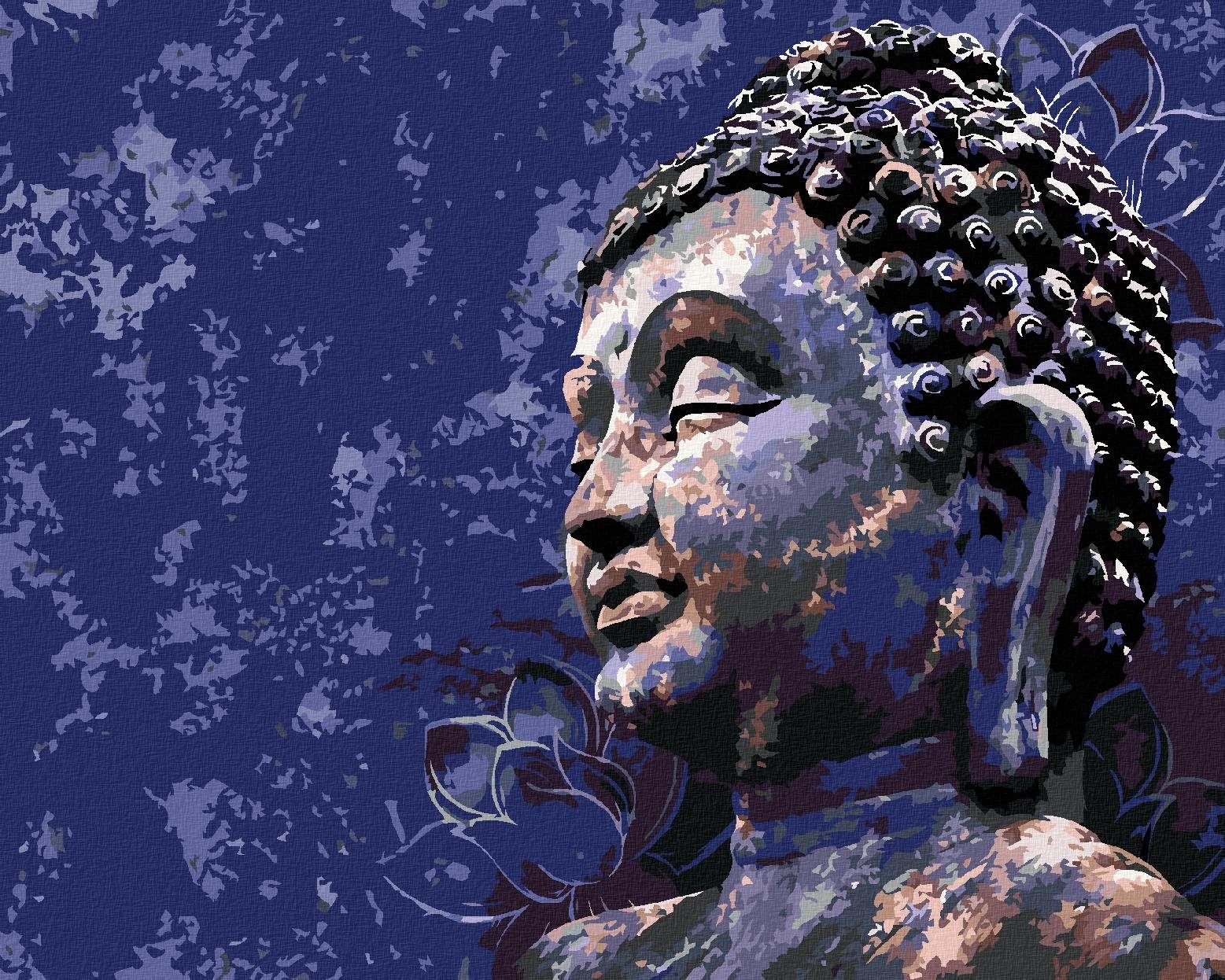 Diamondi – Diamantové maľovanie – BUDDHA NA MODROM POZADÍ, 40 × 50 cm, bez rámu a bez vypnutia plátna