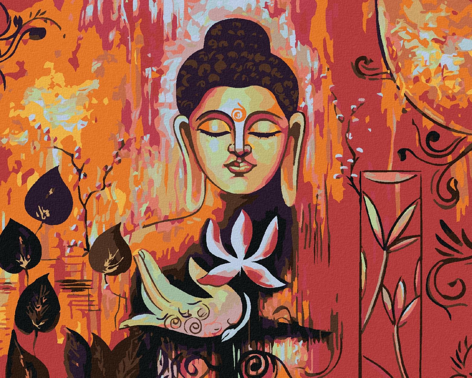 Diamondi – Diamantové maľovanie – BUDDHA NA ČERVENOM POZADÍ II, 40 × 50 cm, bez rámu a bez vypnutia plátna