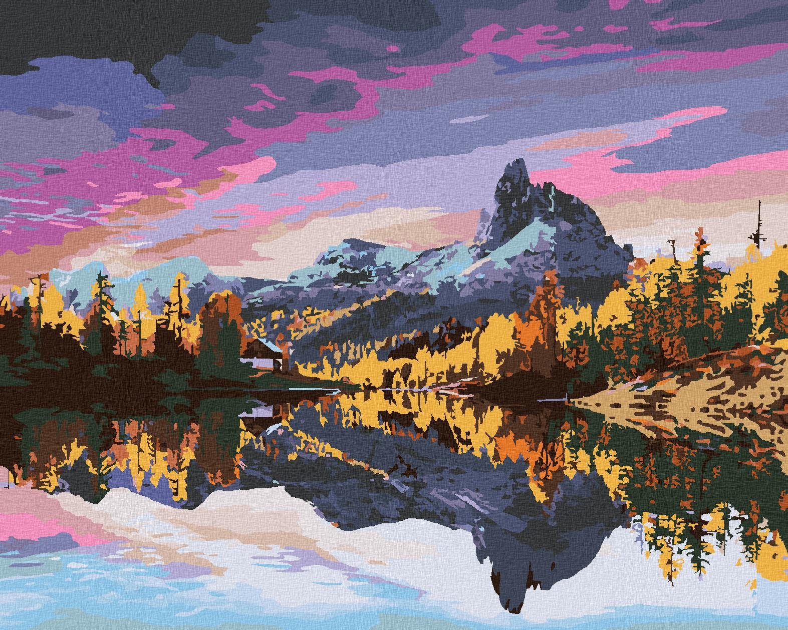 Diamondi – Diamantové maľovanie – JESENNÝ POHĽAD NA JAZERO FEDERA V DOLOMITOCH, 40 × 50 cm, bez rámu a bez vypnutia plátna