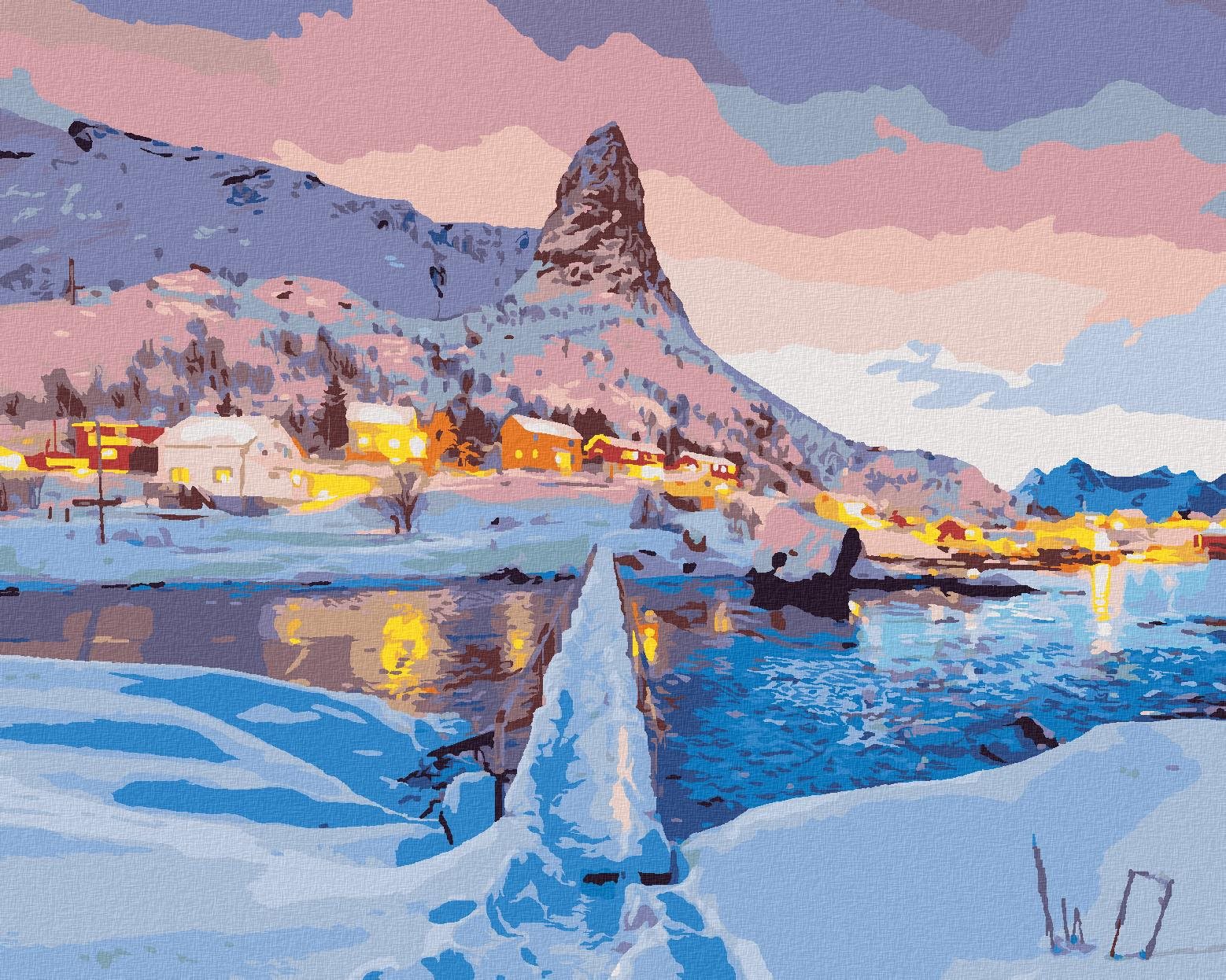 Diamondi – Diamantové maľovanie – ZÁPAD SLNKA NA VRCHOLKU HAMMARSKAFTET, 40 × 50 cm, bez rámu a bez vypnutia plátna