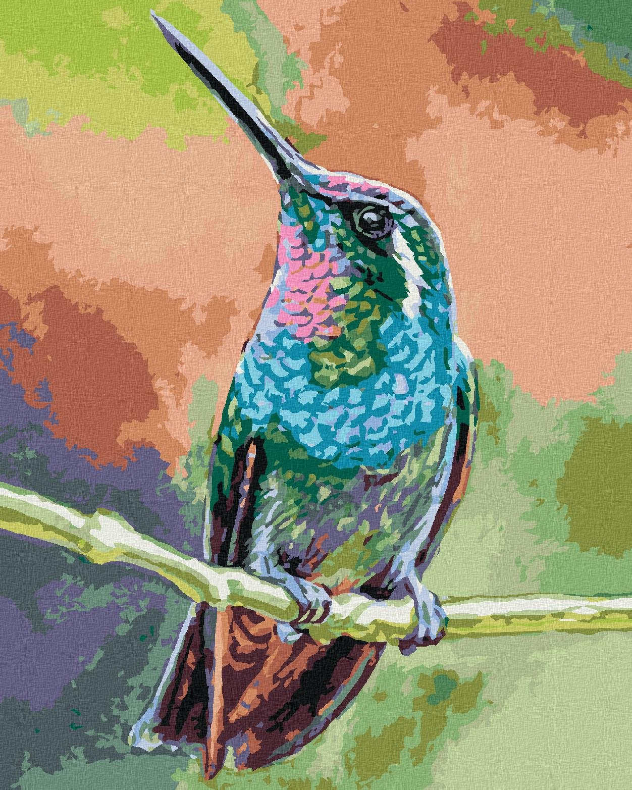 Diamondi – Diamantové maľovanie – KOLIBRÍK NA KONÁRI, 40 × 50 cm, bez rámu a bez vypnutia plátna