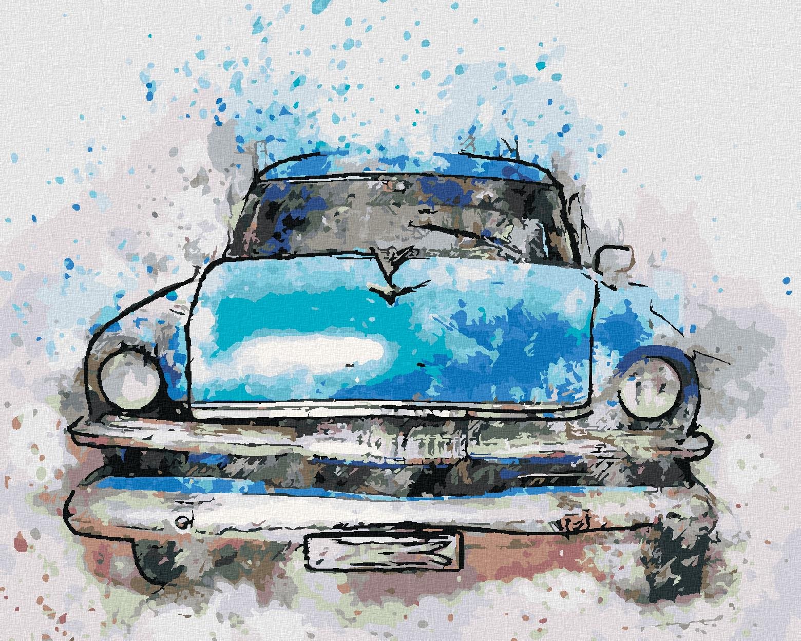 Diamondi – Diamantové maľovanie – MAĽOVANÉ MODRÉ AUTO, 40 × 50 cm, bez rámu a bez vypnutia plátna