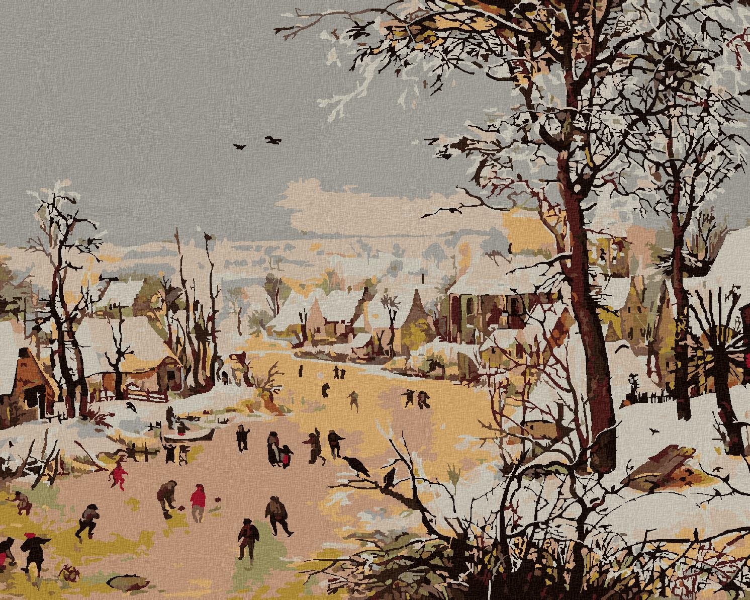 Diamondi – Diamantové maľovanie – ZIMNÁ KRAJINA S PASCOU NA VTÁKY (PIETER BRUEGEL), 40 × 50 cm, bez rámu a bez vypnutia plátna