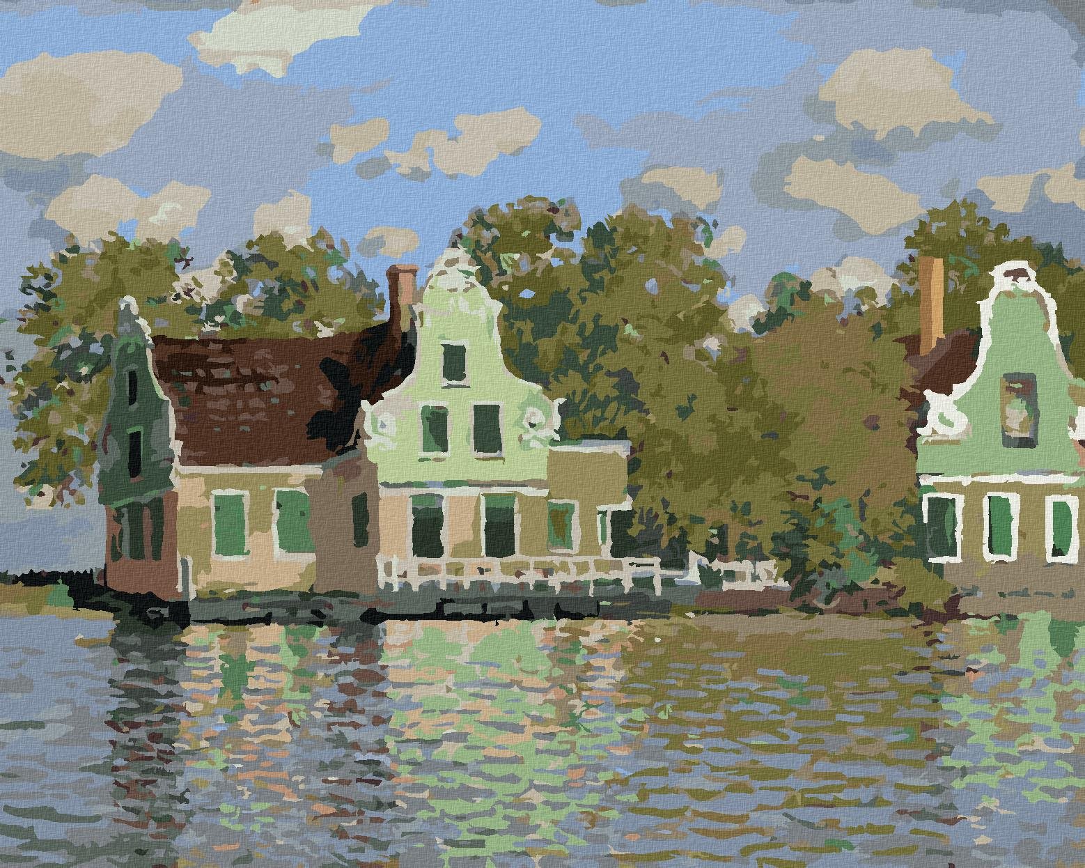 Diamondi – Diamantové maľovanie – DOM NA RIEKE ZAAN V ZAANDAME (CLAUDE MONET), 40 × 50 cm, bez rámu a bez vypnutia plátna