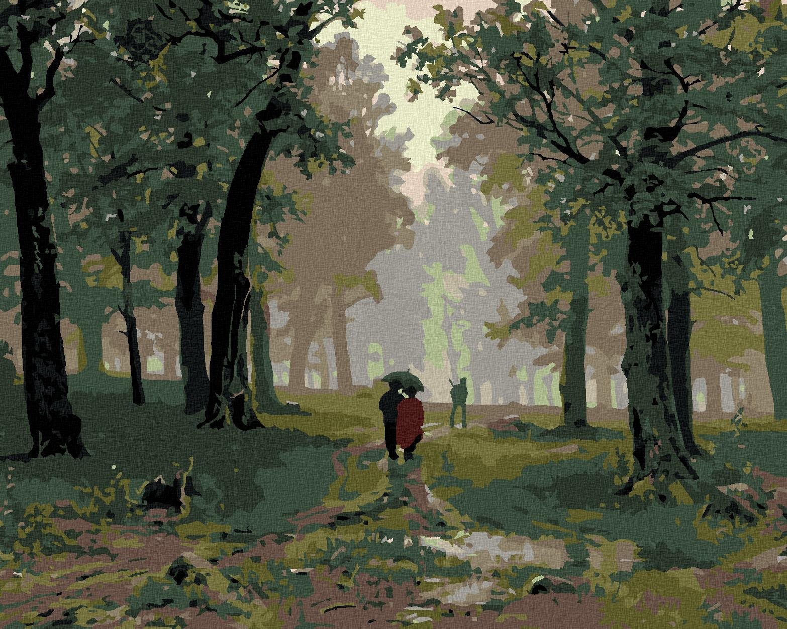 Diamondi – Diamantové maľovanie – DÁŽĎ V DUBOVOM LESE (IVAN SHISHKIN), 40 × 50 cm, bez rámu a bez vypnutia plátna