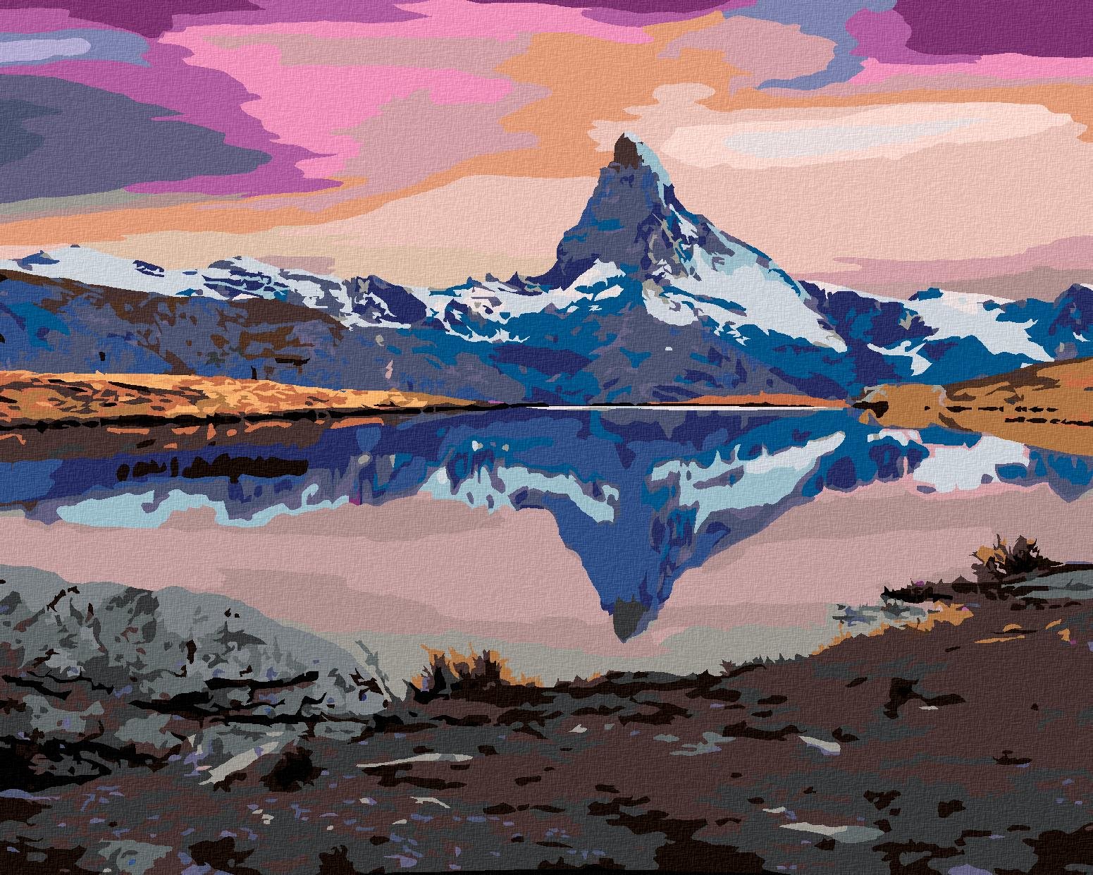 Diamondi – Diamantové maľovanie – POHĽAD NA JAZERO STELLISEE VO ŠVAJČIARSKU, 40 × 50 cm, bez rámu a bez vypnutia plátna