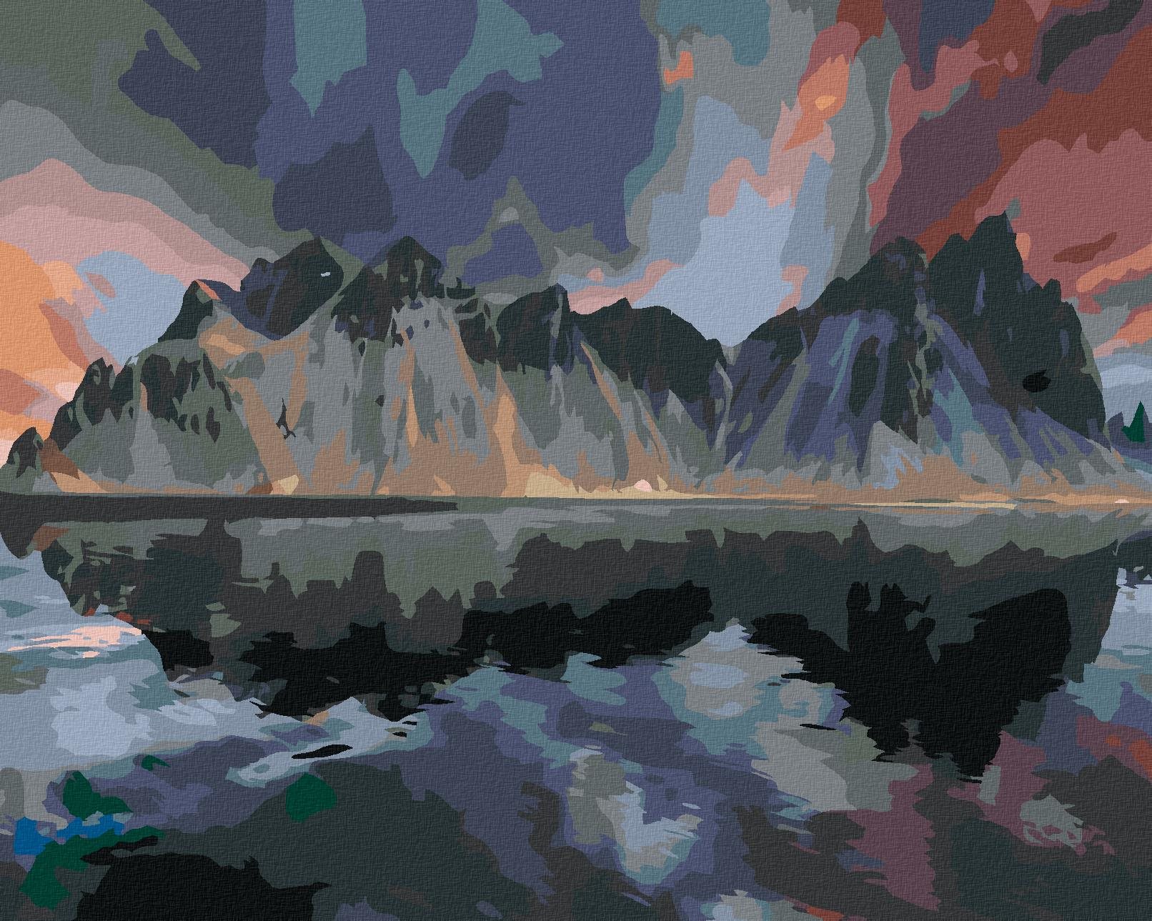 Diamondi – Diamantové maľovanie – HORA VESTRAHORN NA ISLANDE, 40 × 50 cm, bez rámu a bez vypnutia plátna