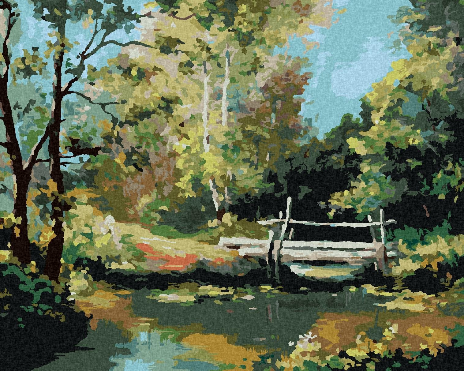 Diamondi – Diamantové maľovanie – MALÝ MOST V LESE, 40 × 50 cm, bez rámu a bez vypnutia plátna