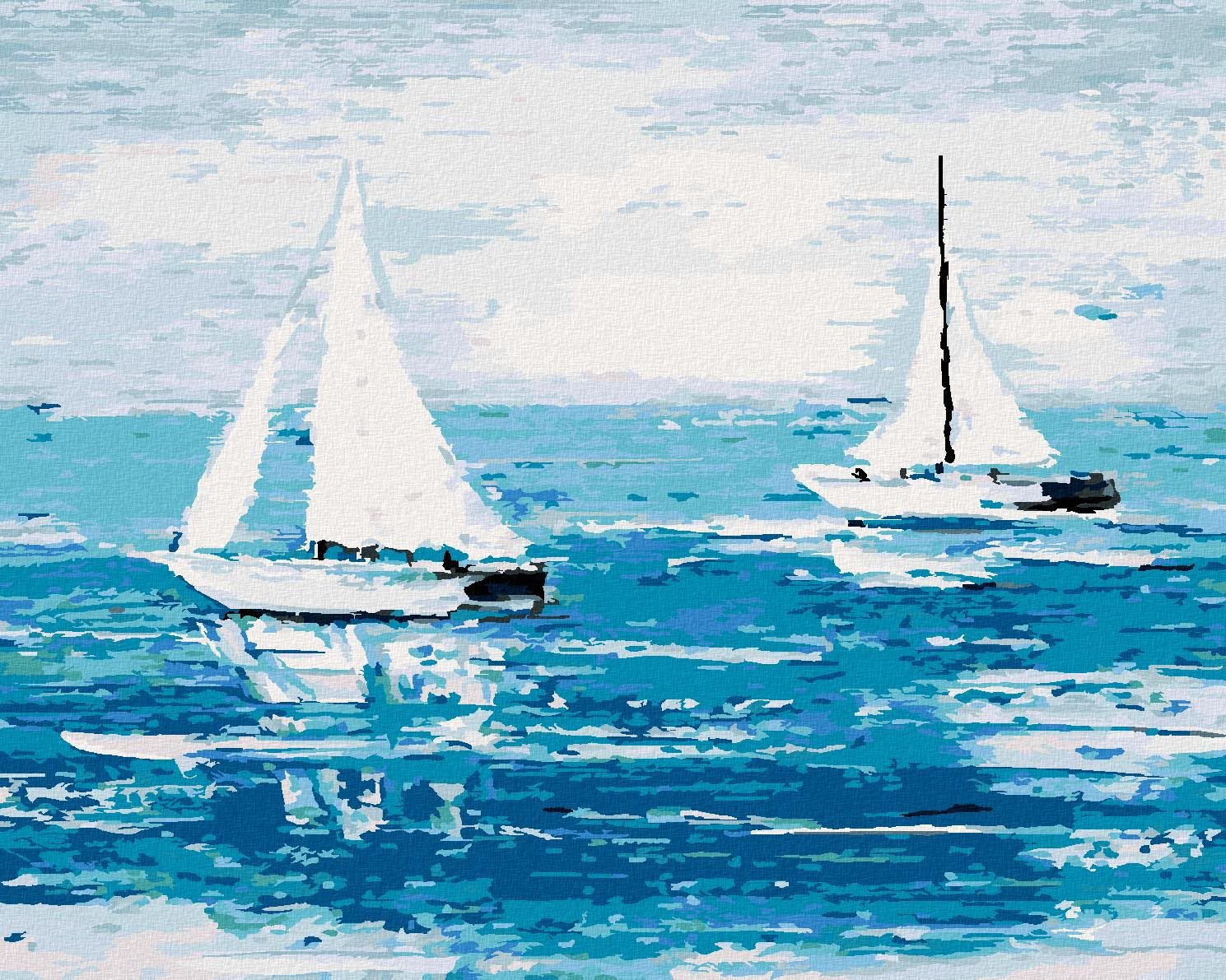 Diamondi – Diamantové maľovanie – LOĎKY NA MORI, 40 × 50 cm, bez rámu a bez vypnutia plátna