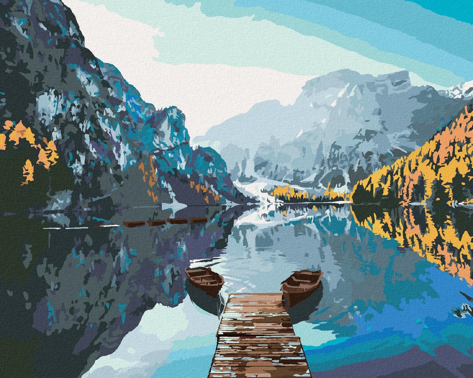 Diamondi – Diamantové maľovanie – LODE NA JAZERE BRAIES, 40 × 50 cm, bez rámu a bez vypnutia plátna