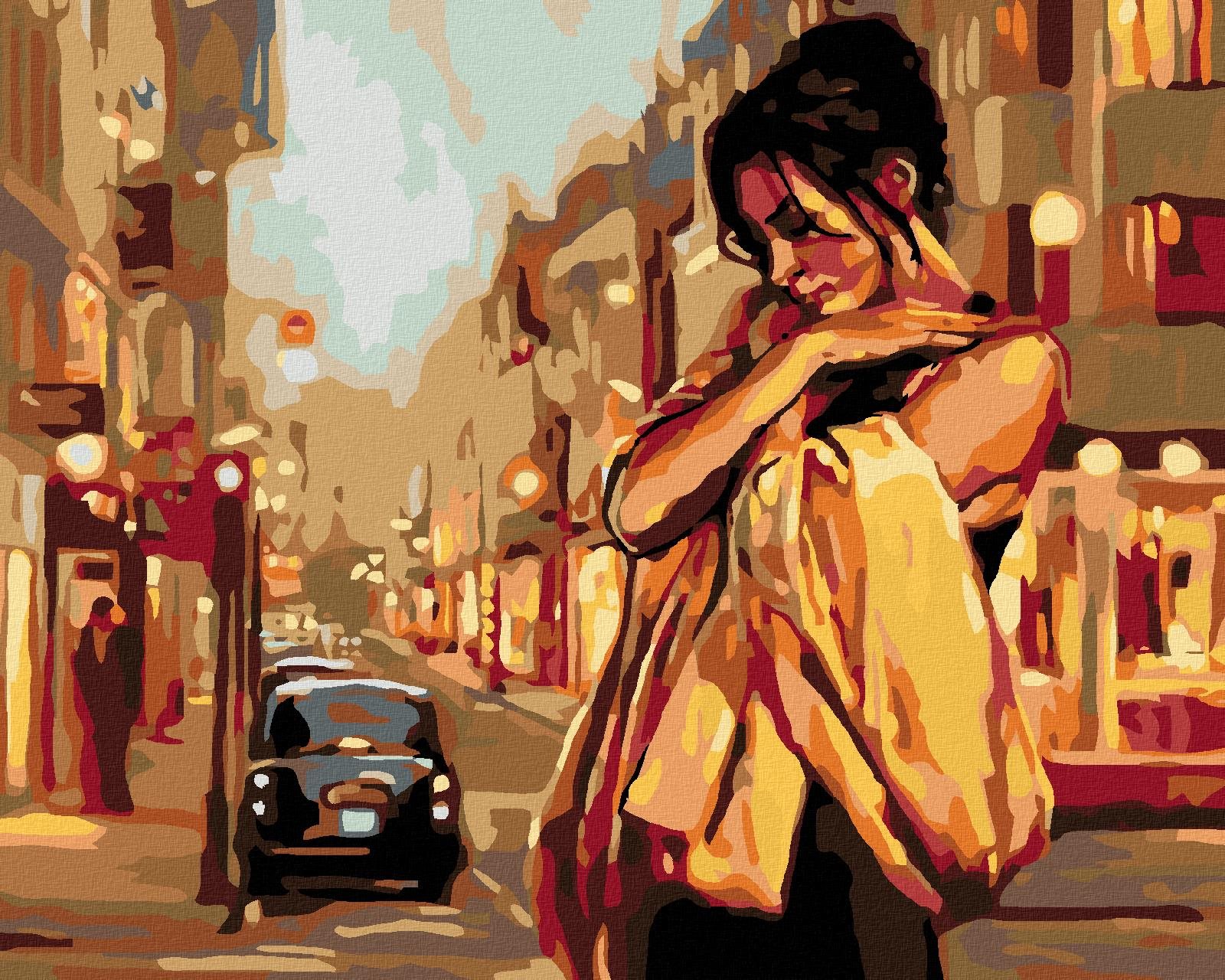 Diamondi – Diamantové maľovanie – OSAMELÁ ŽENA NA ULICI, 40 × 50 cm, bez rámu a bez vypnutia plátna