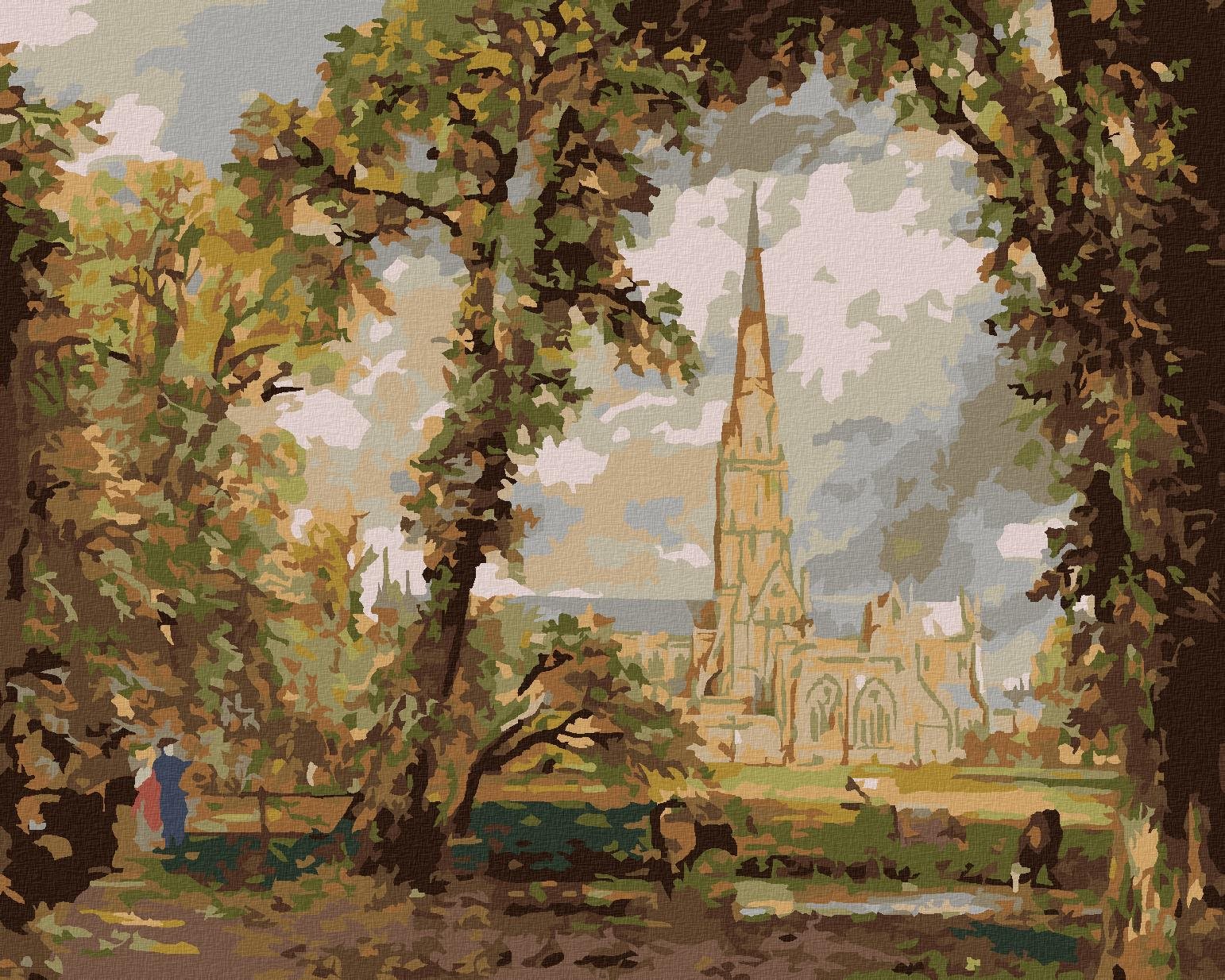 Diamondi – Diamantové maľovanie – POHĽAD NA KATEDRÁLU V SALISBURY (JOHN CONSTABLE), 40 × 50 cm, bez rámu a bez vypnutia plátna