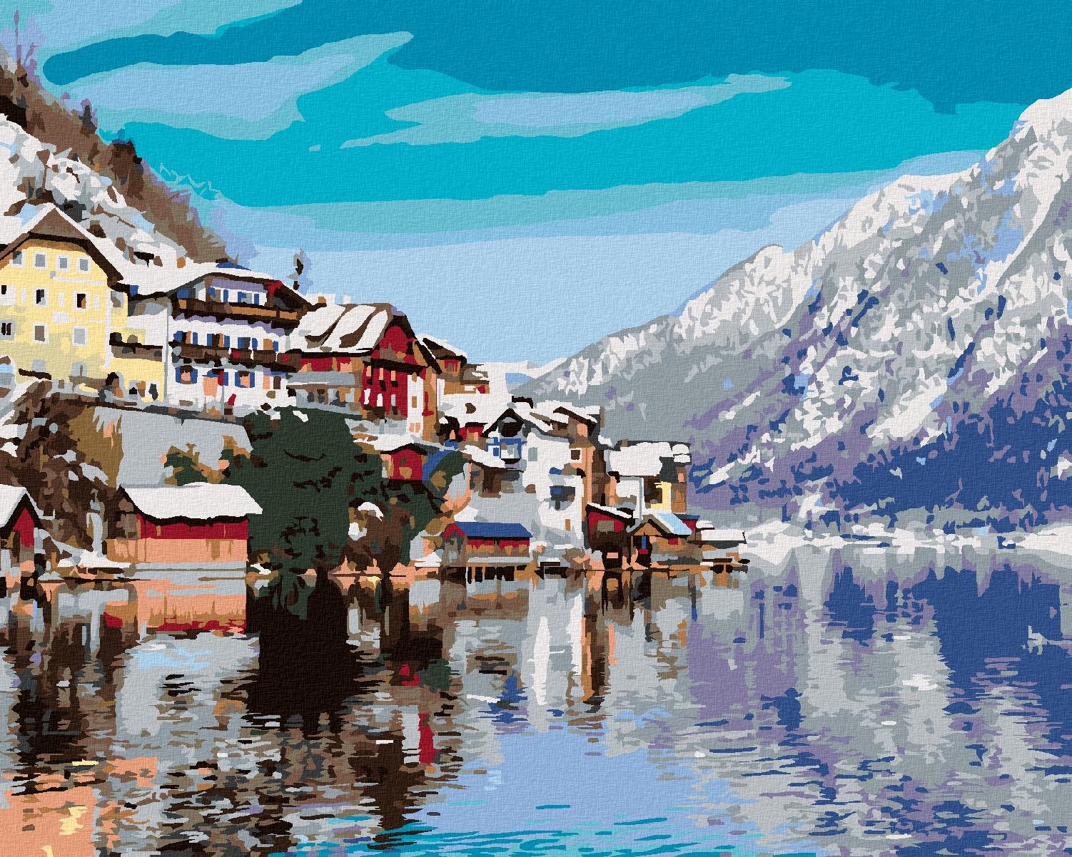 Diamondi – Diamantové maľovanie – HALLSTATT PRI JAZERE V ALPÁCH, 40 × 50 cm, vypnuté plátno na rám