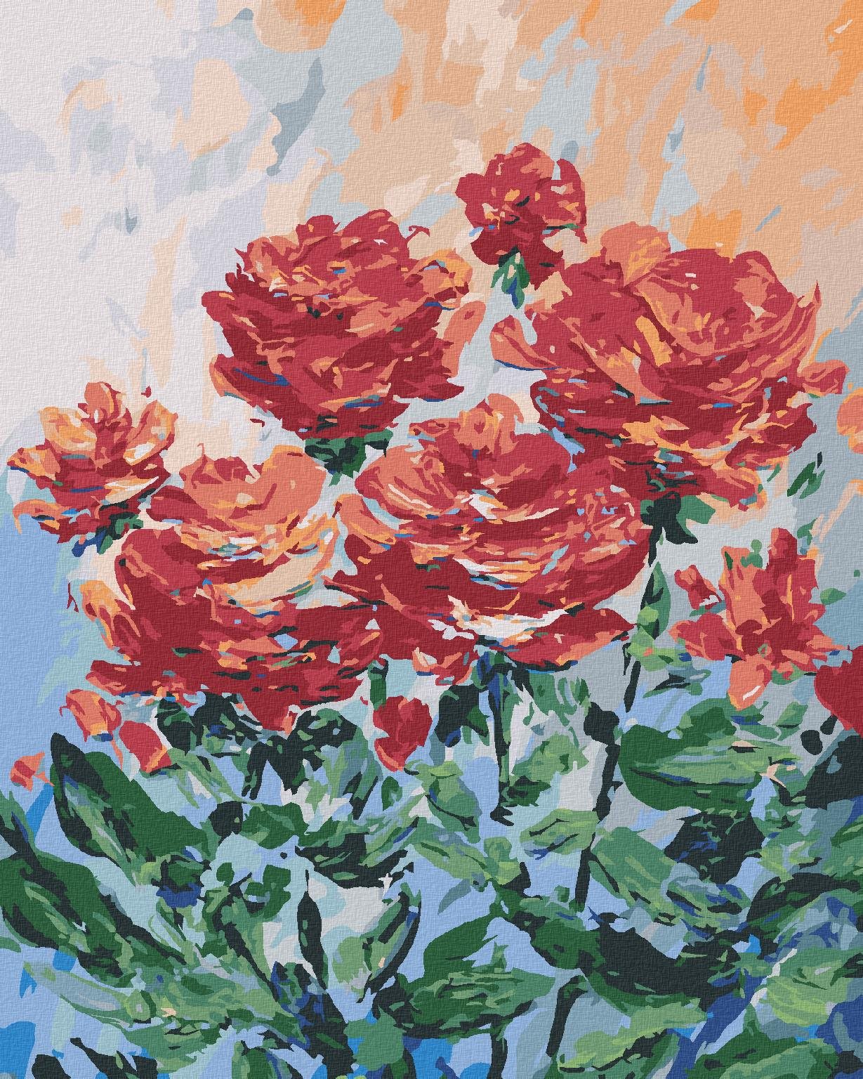 Diamondi – Diamantové maľovanie – ČERVENÉ KVETINY NA SIVOM POZADÍ, 40 × 50 cm, bez rámu a bez vypnutia plátna