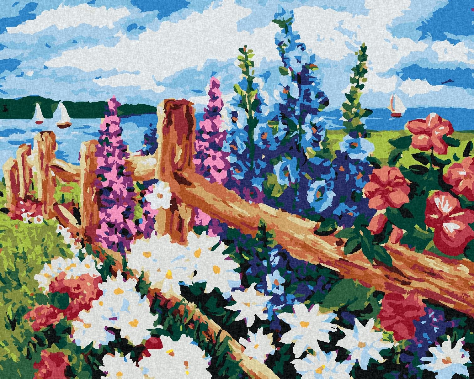 Diamondi – Diamantové maľovanie – ROZKVITNUTÉ KVETY NA LÚKE, 40 × 50 cm, bez rámu a bez vypnutia plátna