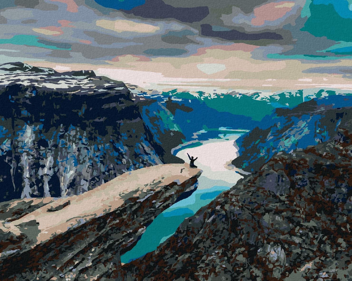 Diamondi – Diamantové maľovanie – MUŽ NA HORSKOM ÚTESE, 40 × 50 cm, bez rámu a bez napnutia plátna