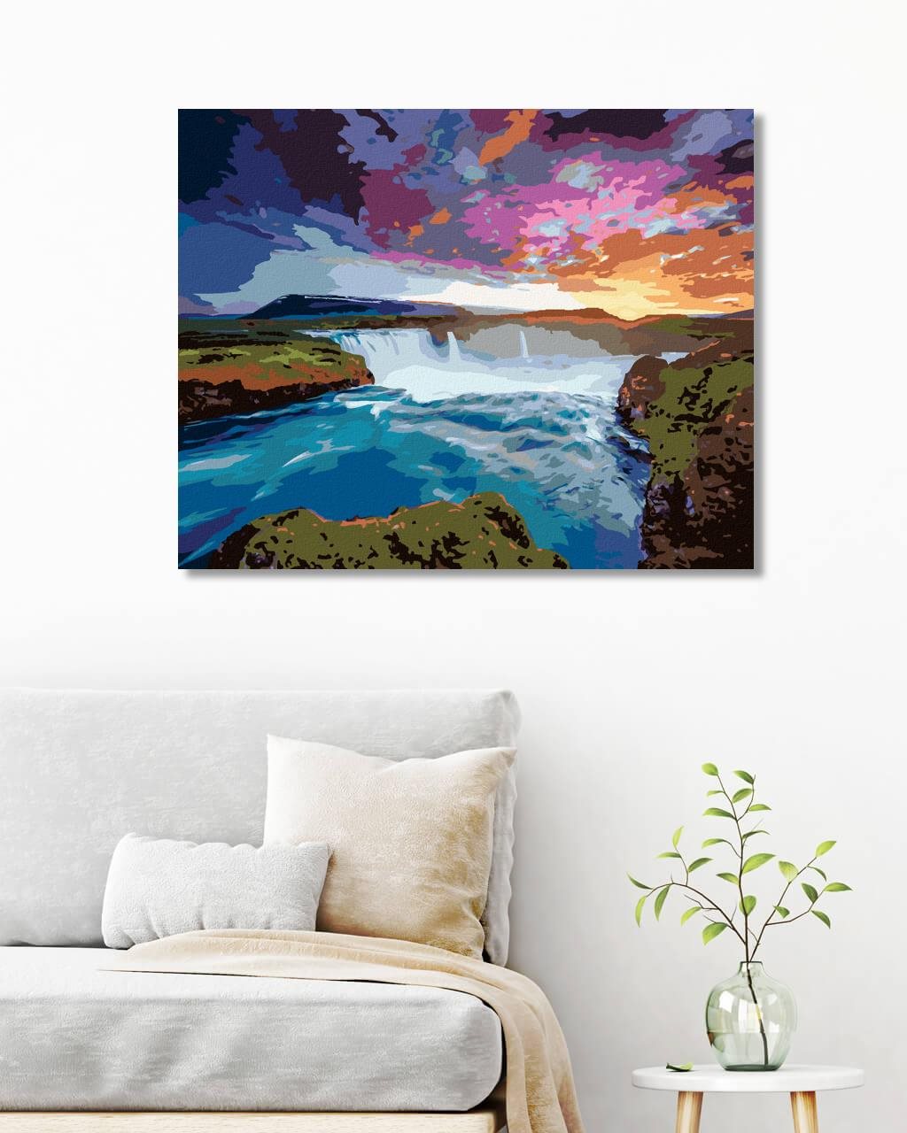 Diamondi – Diamantové maľovanie – POHĽAD NA KASKÁDU GODAFOSS, 40 × 50 cm, bez rámu a bez napnutia plátna
