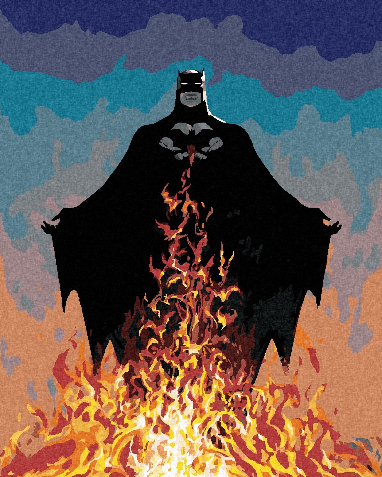 Zuty – Batman a plamene, 40 × 50 cm, vypnuté plátno na rám