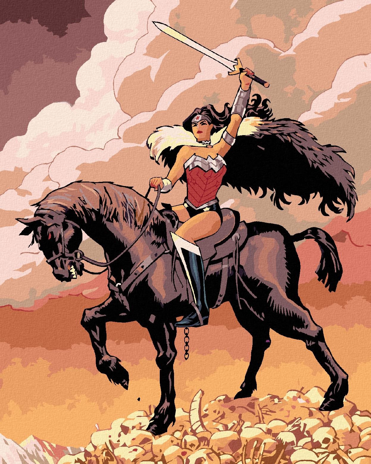 Zuty – Wonder Woman na koni, 40×50 cm, vypnuté plátno na rám