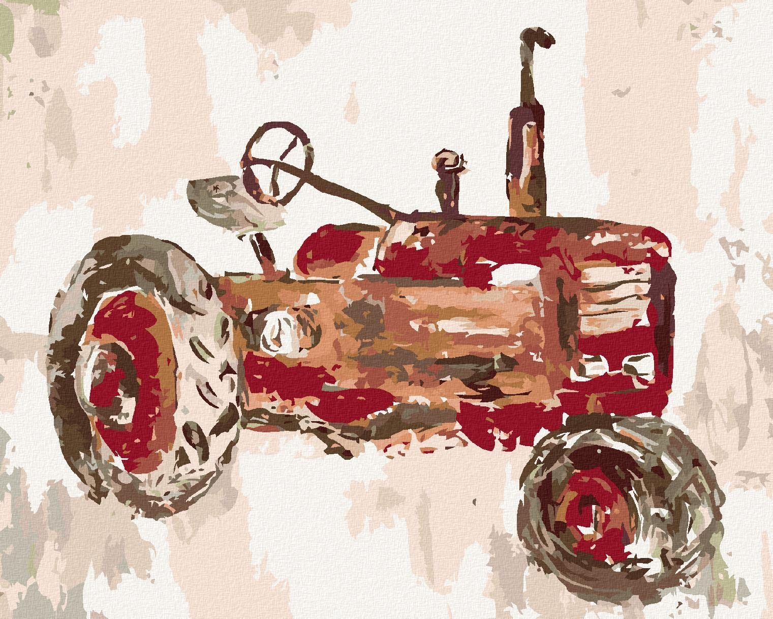 Červený traktor (Haley Bush), 40×50 cm, bez rámu a bez vypnutia plátna