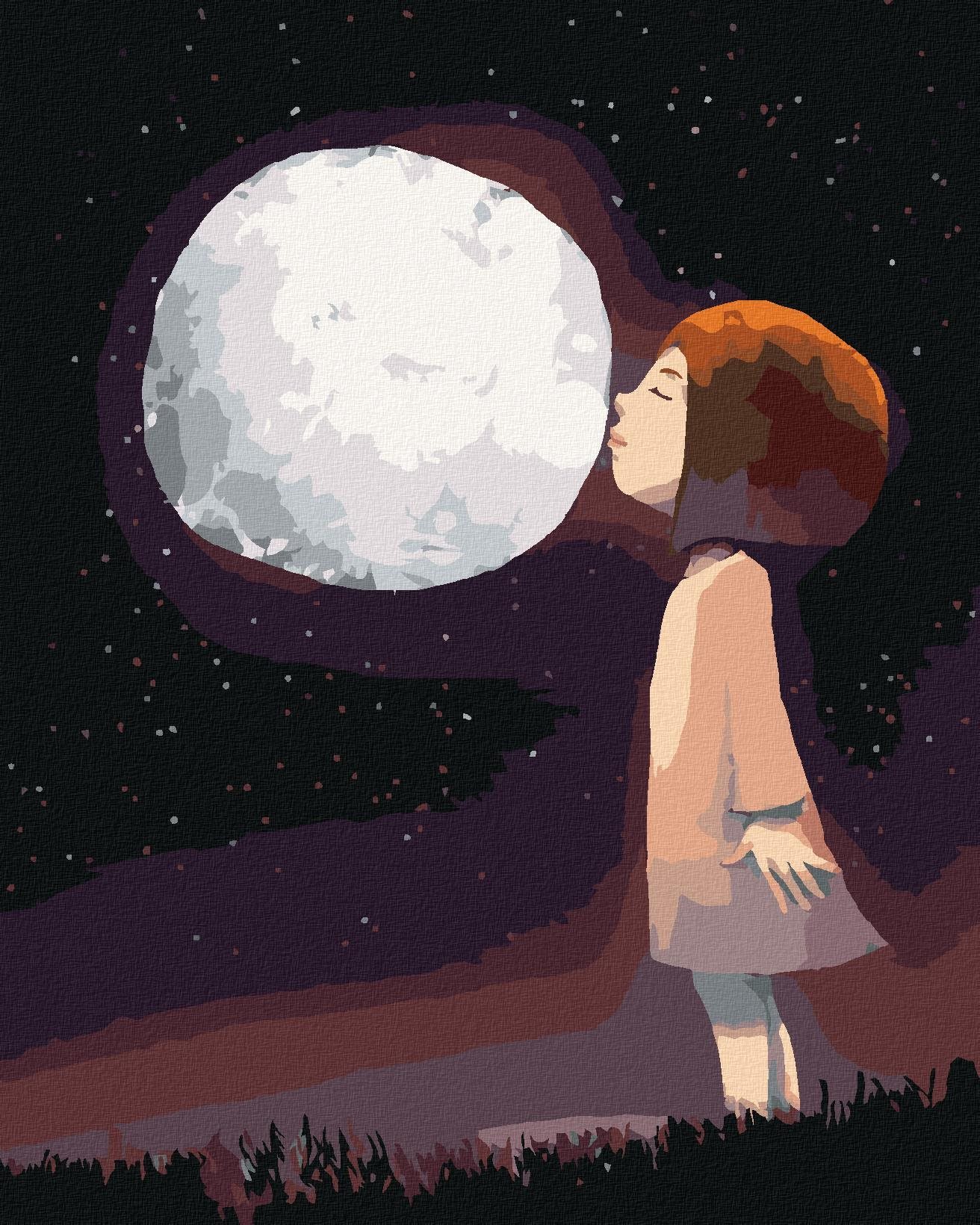 Dievča bozkávajúce mesiac, 40×50 cm, bez rámu a bez vypnutia plátna