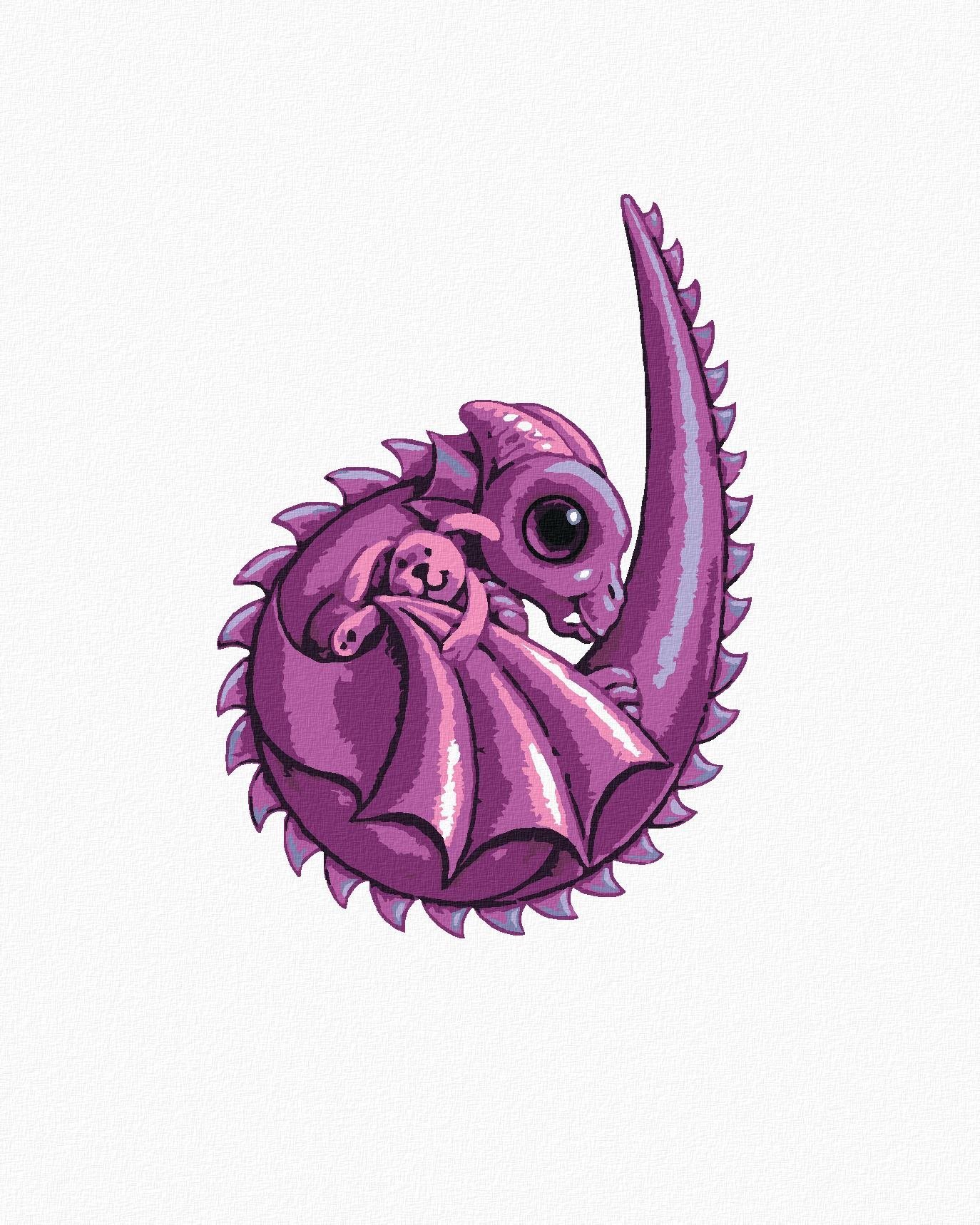 Dráčik v tvare písmenka D (Sue Ellen Brown), 40×50 cm, bez rámu a bez vypnutia plátna