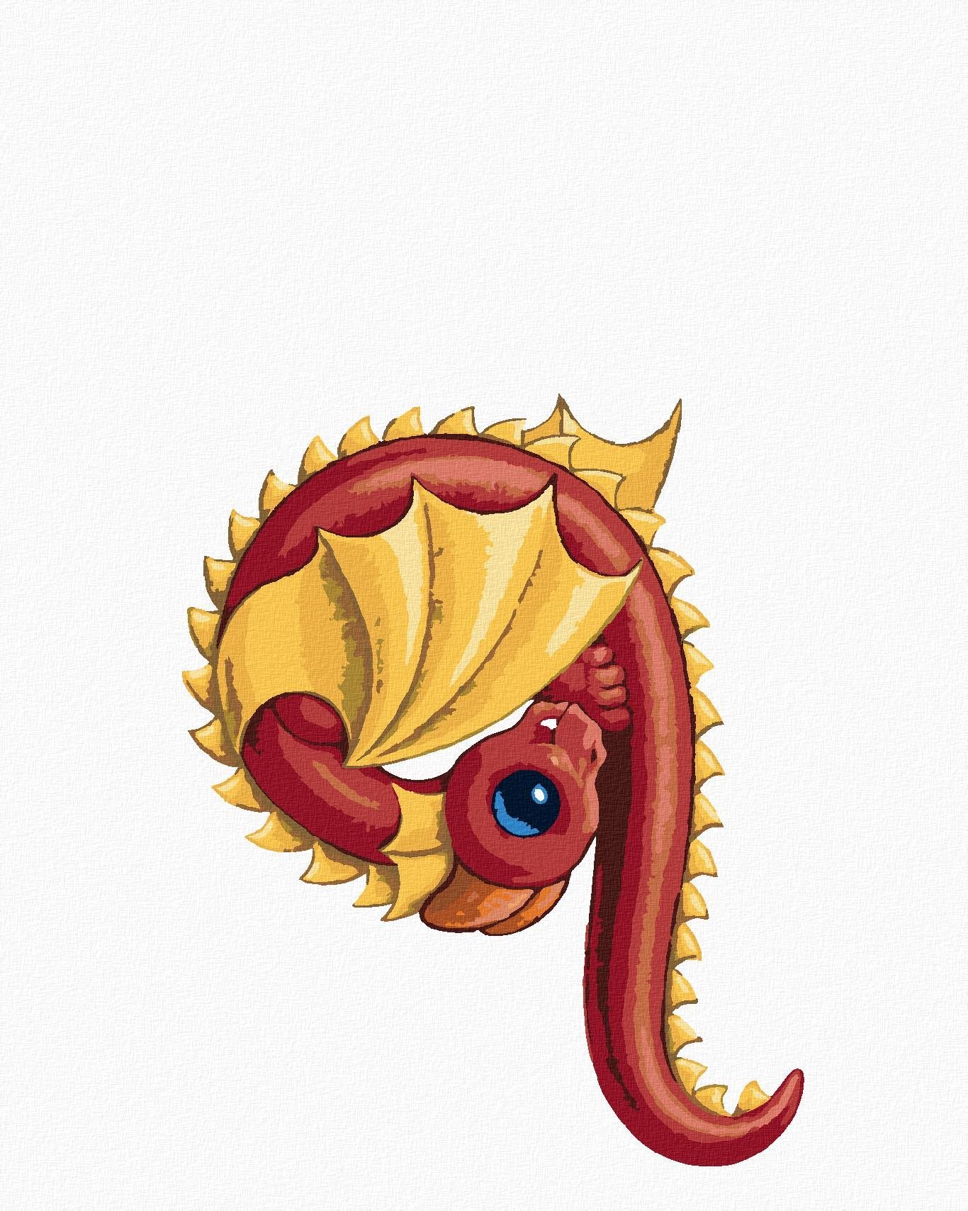 Dráčik v tvare písmenka Q (Sue Ellen Brown), 40×50 cm, bez rámu a bez vypnutia plátna