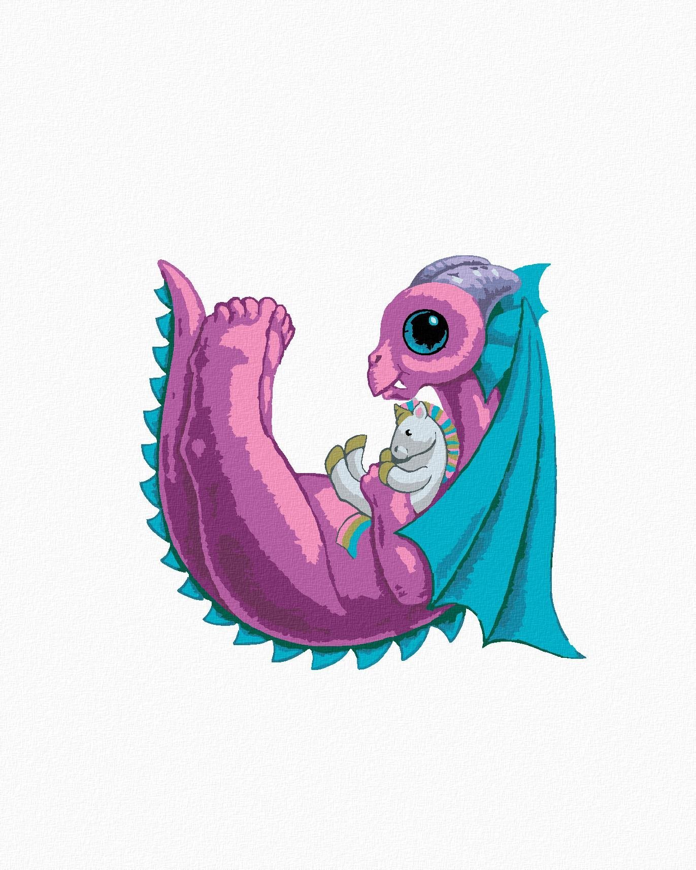 Dráčik v tvare písmenka U (Sue Ellen Brown), 40×50 cm, bez rámu a bez vypnutia plátna