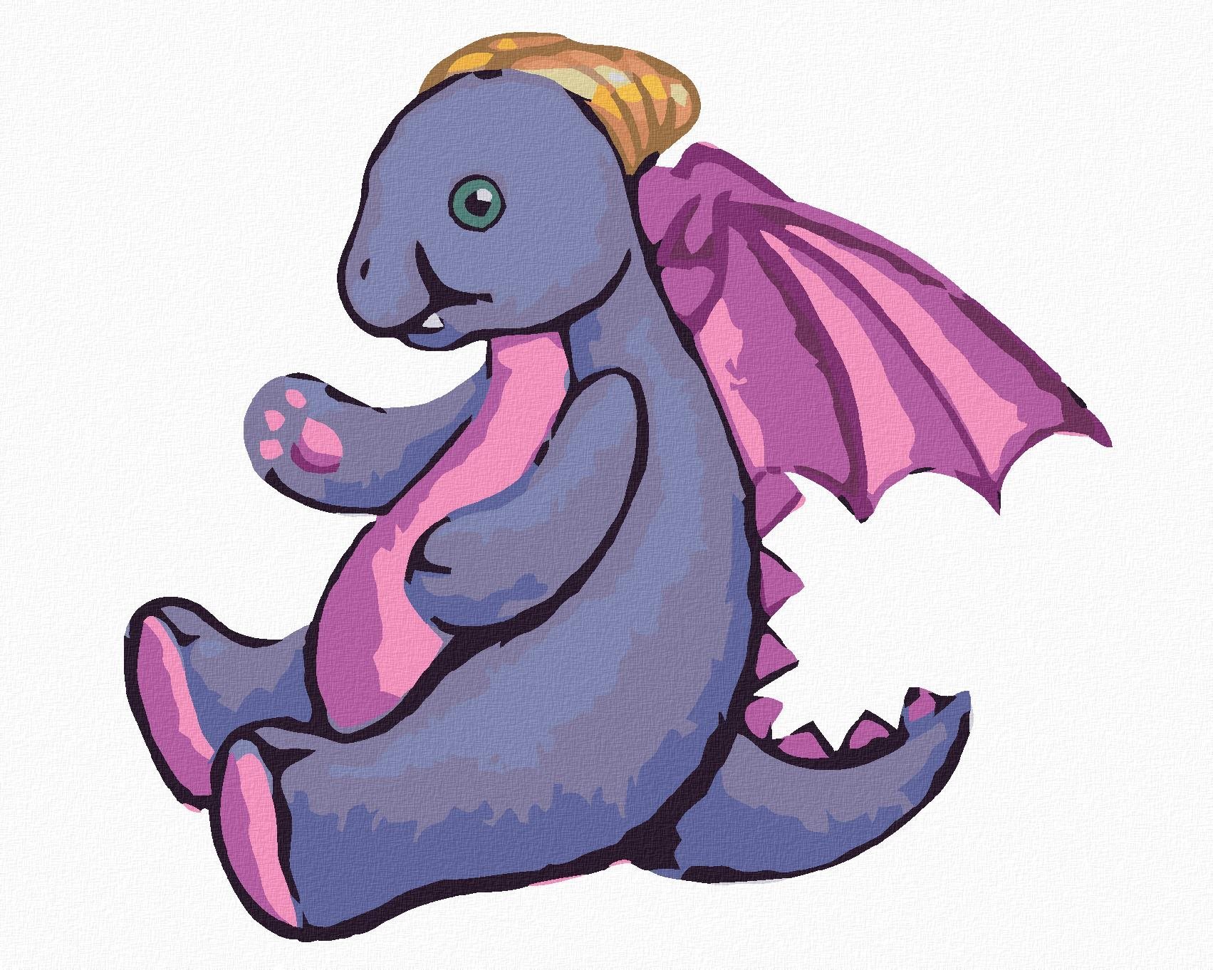 Fialový plyšový dráčik (Sue Ellen Brown), 40×50 cm, bez rámu a bez vypnutia plátna