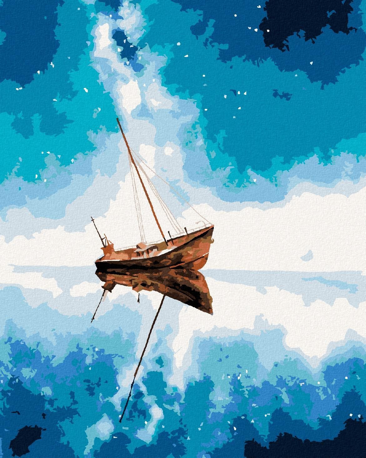 Loď a modrá vesmírna obloha, 40×50 cm, bez rámu a bez vypnutia plátna