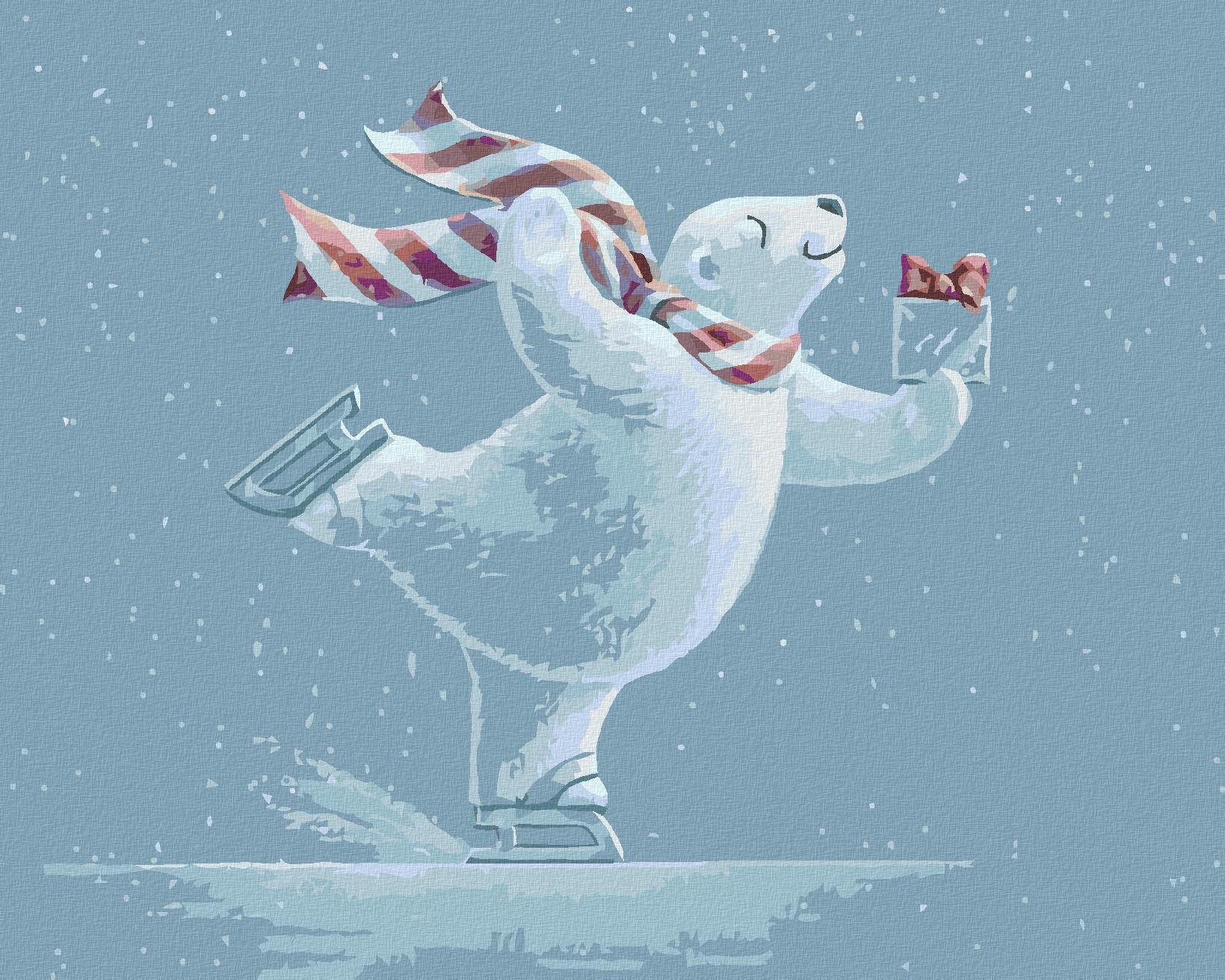 Medvedík na korčuliach s darčekom (Sue Ellen Brown), 80×100 cm, bez rámu a bez vypnutia plátna