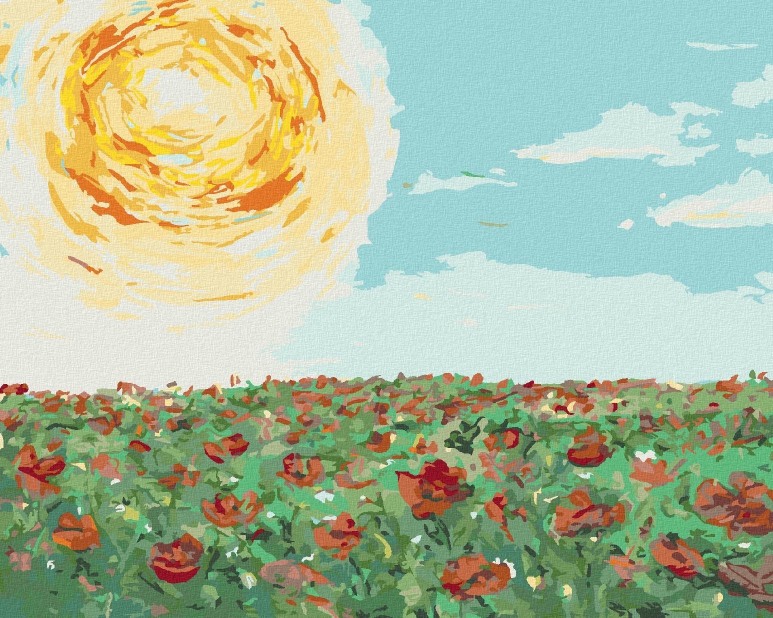 Slnko nad makovým poľom, 40×50 cm, bez rámu a bez vypnutia plátna
