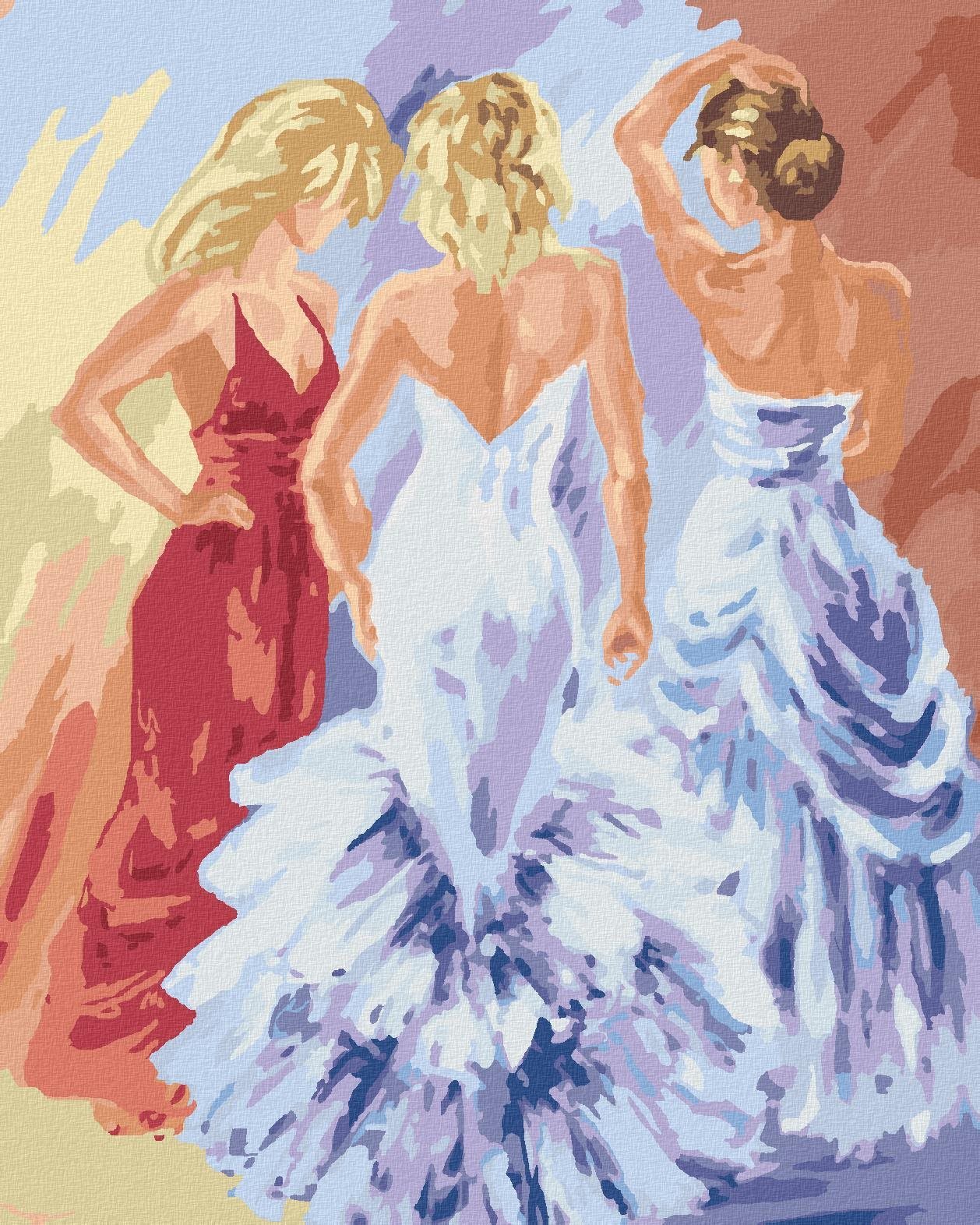 Tri ženy na plese, 40×50 cm, bez rámu a bez vypnutia plátna