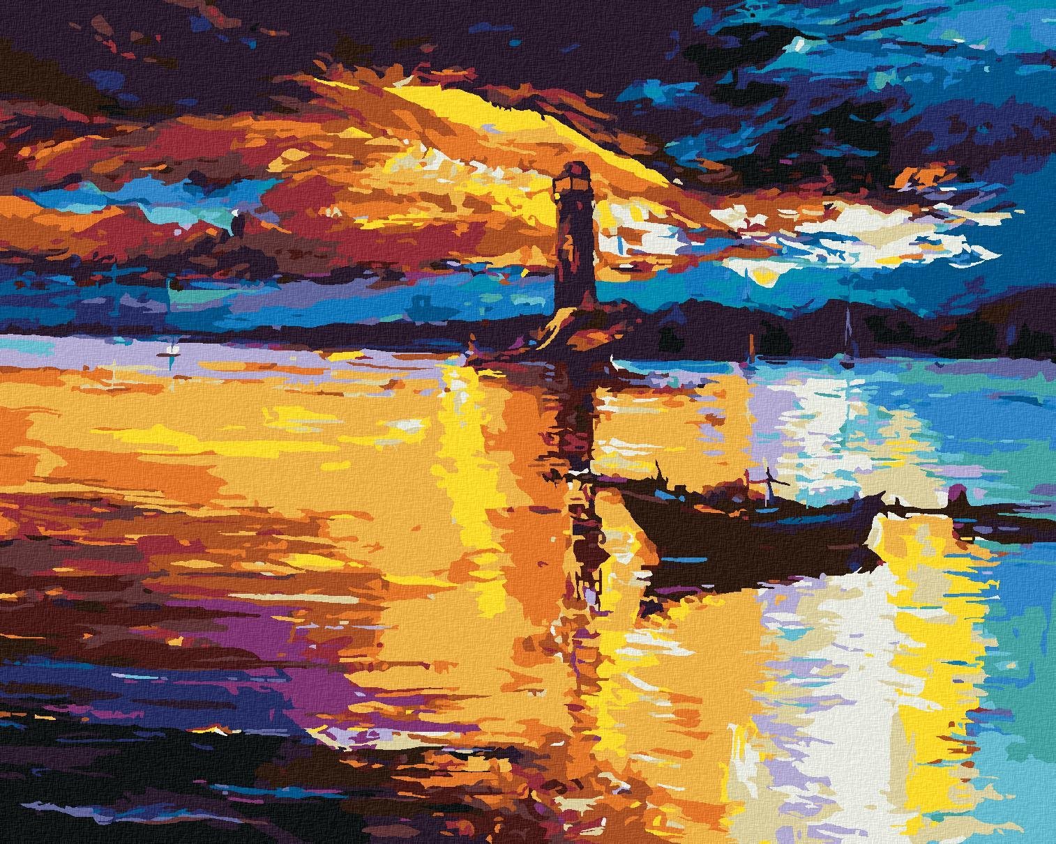 Západ slnka nad majákom, 40×50 cm, bez rámu a bez vypnutia plátna