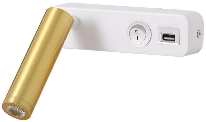 IMMAX GOAL USB + vypínač, LED, 3 W, biela/zlatá