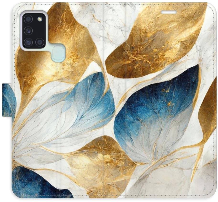 iSaprio flip puzdro GoldBlue Leaves na Samsung Galaxy A21s