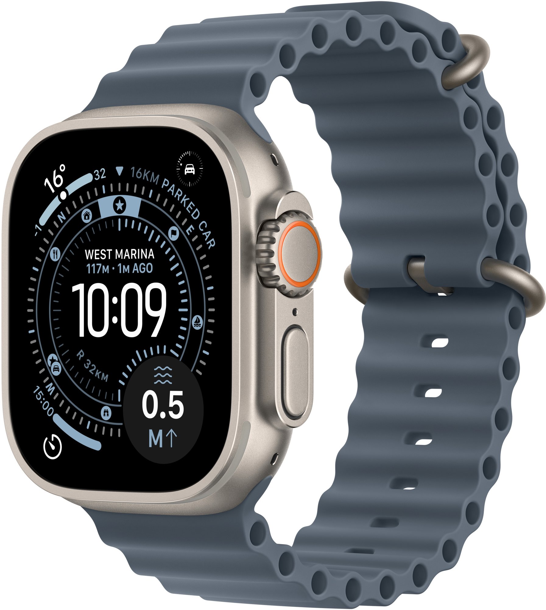 Apple Watch Ultra 3 49 mm Prírodný titán s oceľovo modrým oceánskym remienkom
