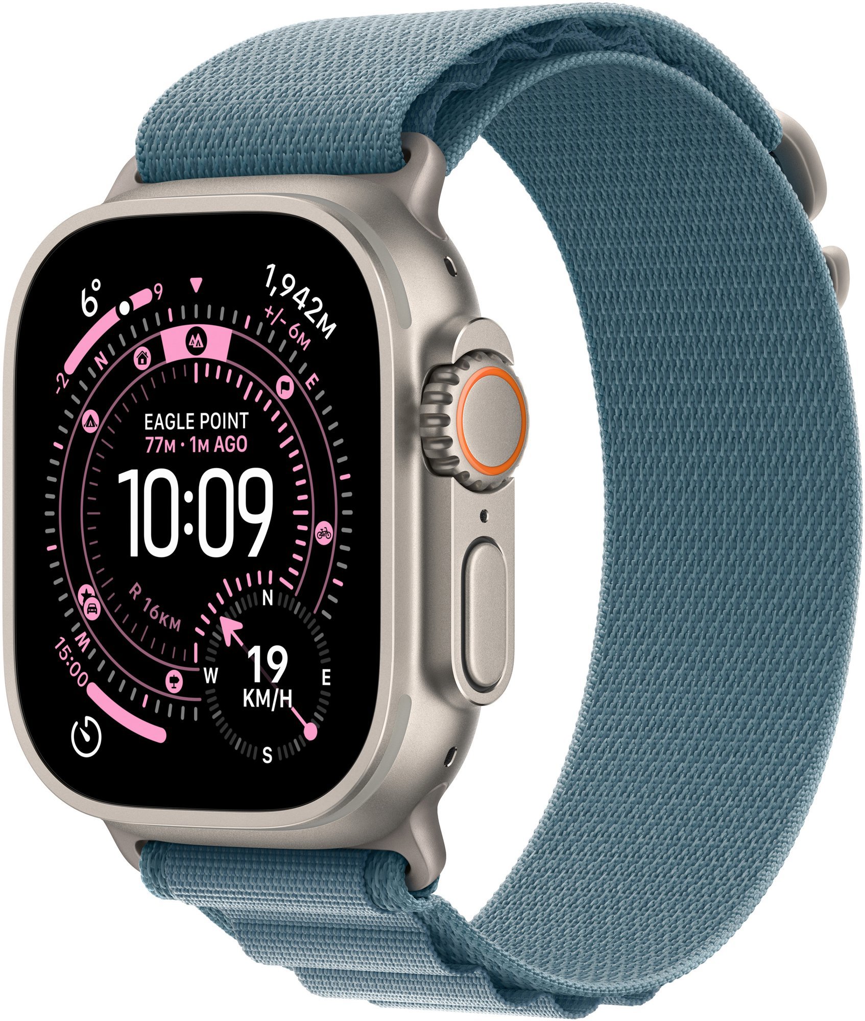 Apple Watch Ultra 3 49 mm Prírodný titán so svetlo modrým alpským ťahom – L