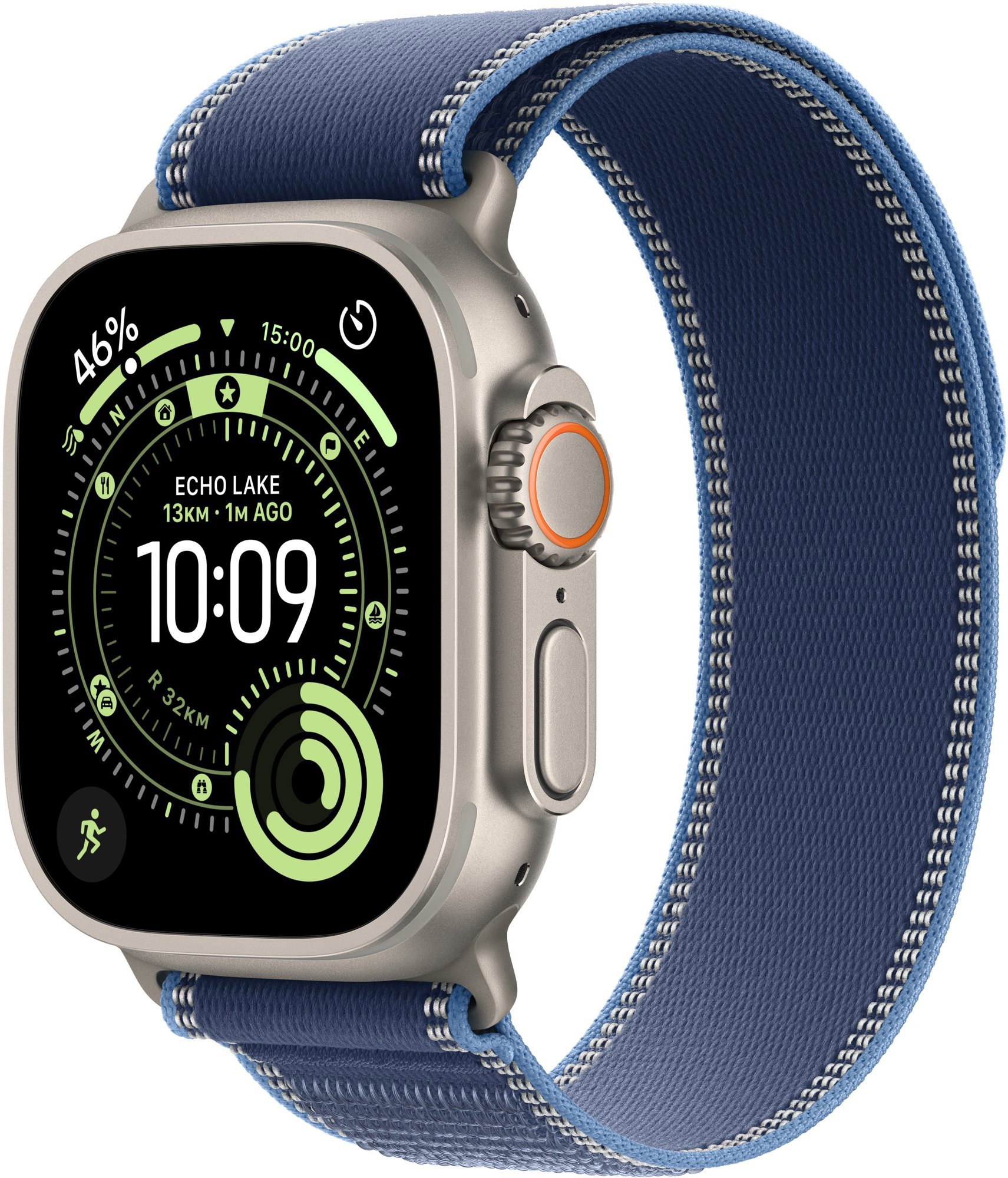 Apple Watch Ultra 3 49 mm Prírodný titán s modrým trailovým ťahom – S/M