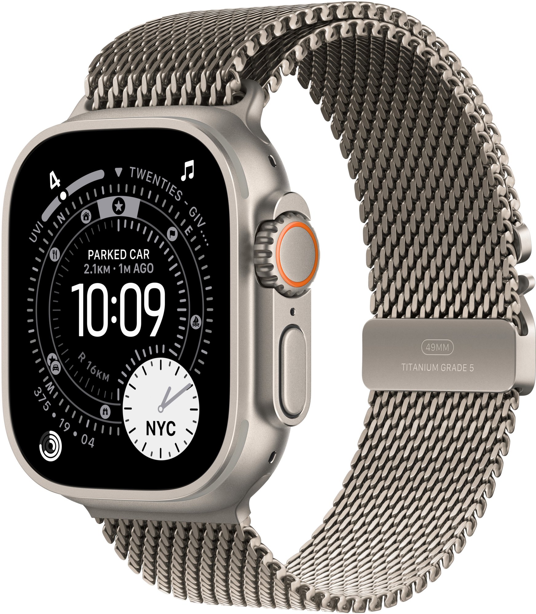 Apple Watch Ultra 3 49 mm Prírodný titán s prírodným titánovým milánskym ťahom – L