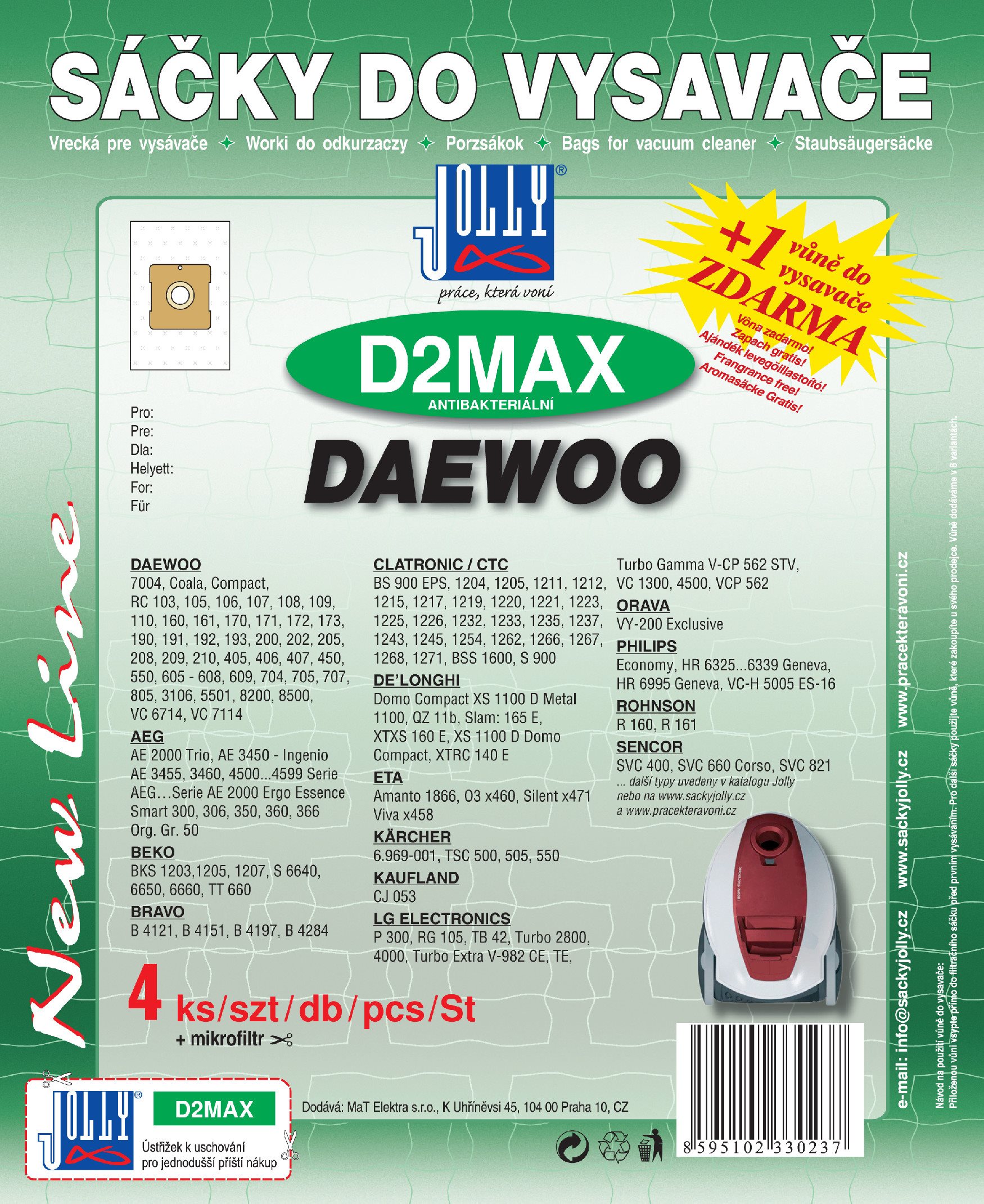 Vrecká do vysávača D2 MAX – textilné – vôňa Jablko