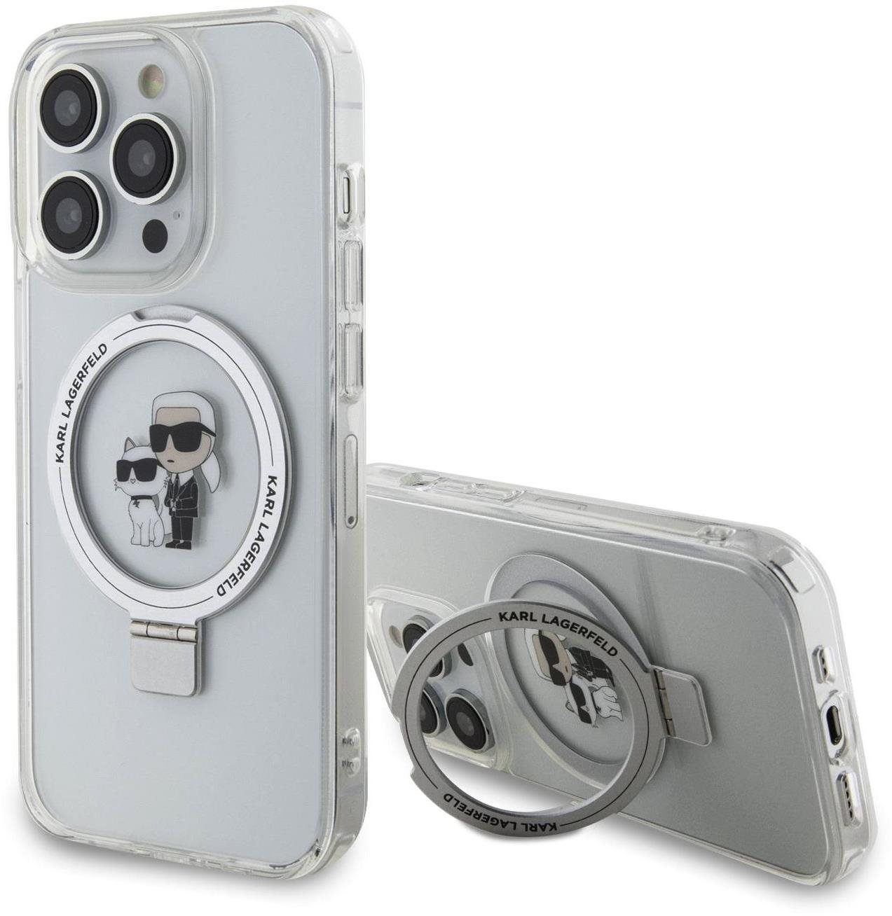 Karl Lagerfeld Ringstand Karl and Choupette MagSafe Zadný Kryt pre iPhone 15 Pro Max White